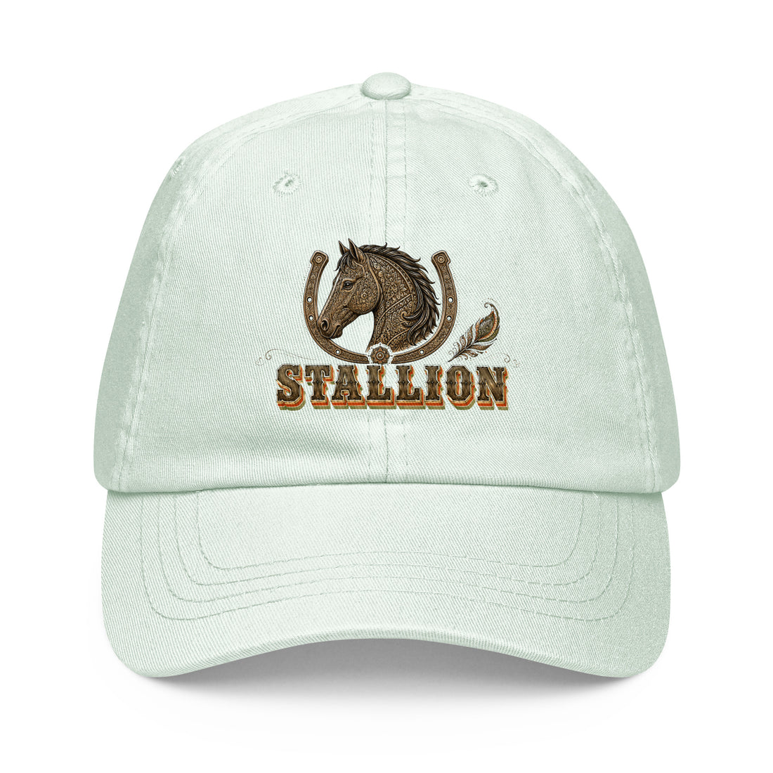 Horse Lovers Pastel Baseball Hat Stallion – Ornate Horseshoe & Majestic Equine Embroidered Cap by printfluence.net