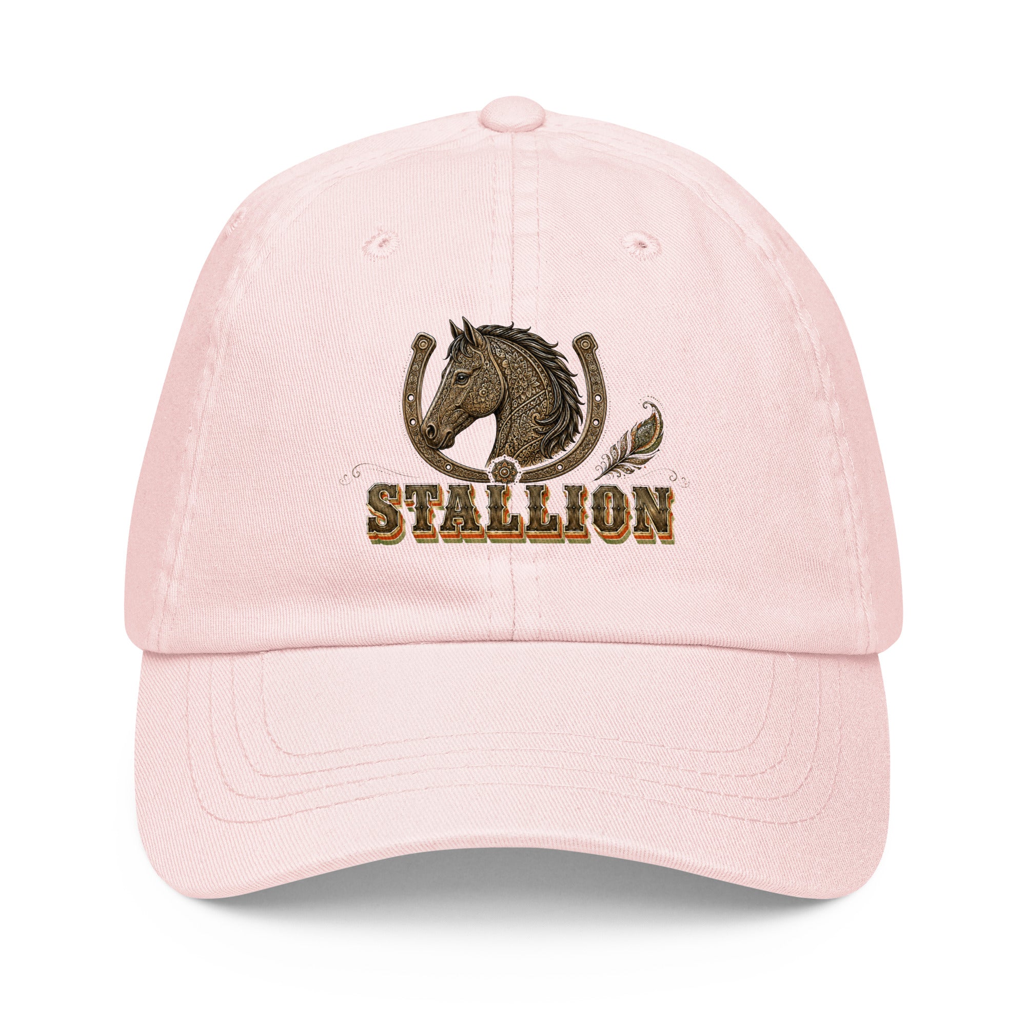 Horse Lovers Pastel Baseball Hat Stallion – Ornate Horseshoe & Majestic Equine Embroidered Cap by printfluence.net