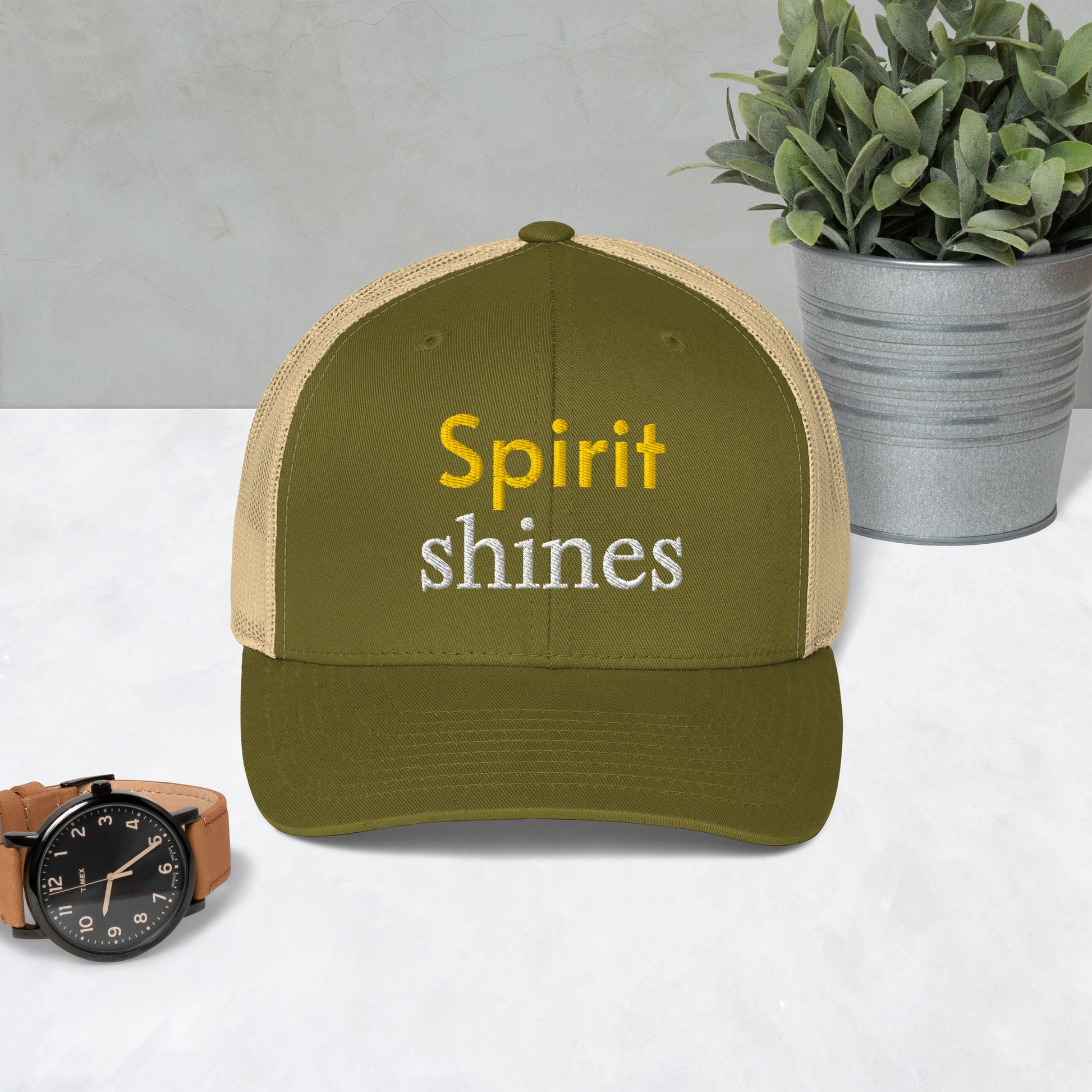Trucker Cap - Spirit Shines Cap – Motivational Minimalist Design for Confident Style by printfluence.net