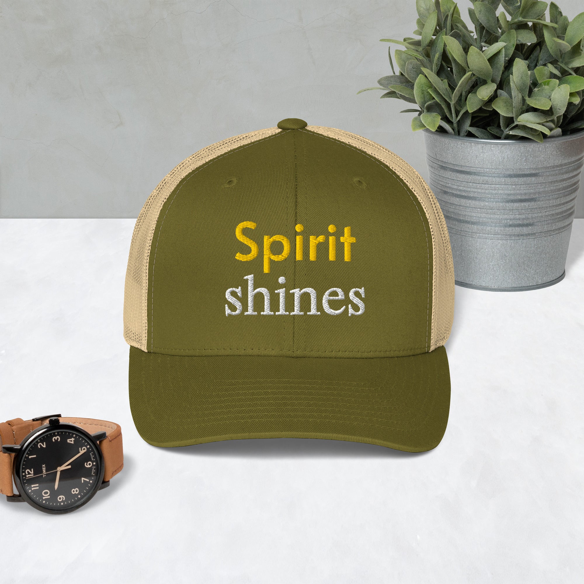 Trucker Cap - Spirit Shines Cap – Motivational Minimalist Design for Confident Style by printfluence.net