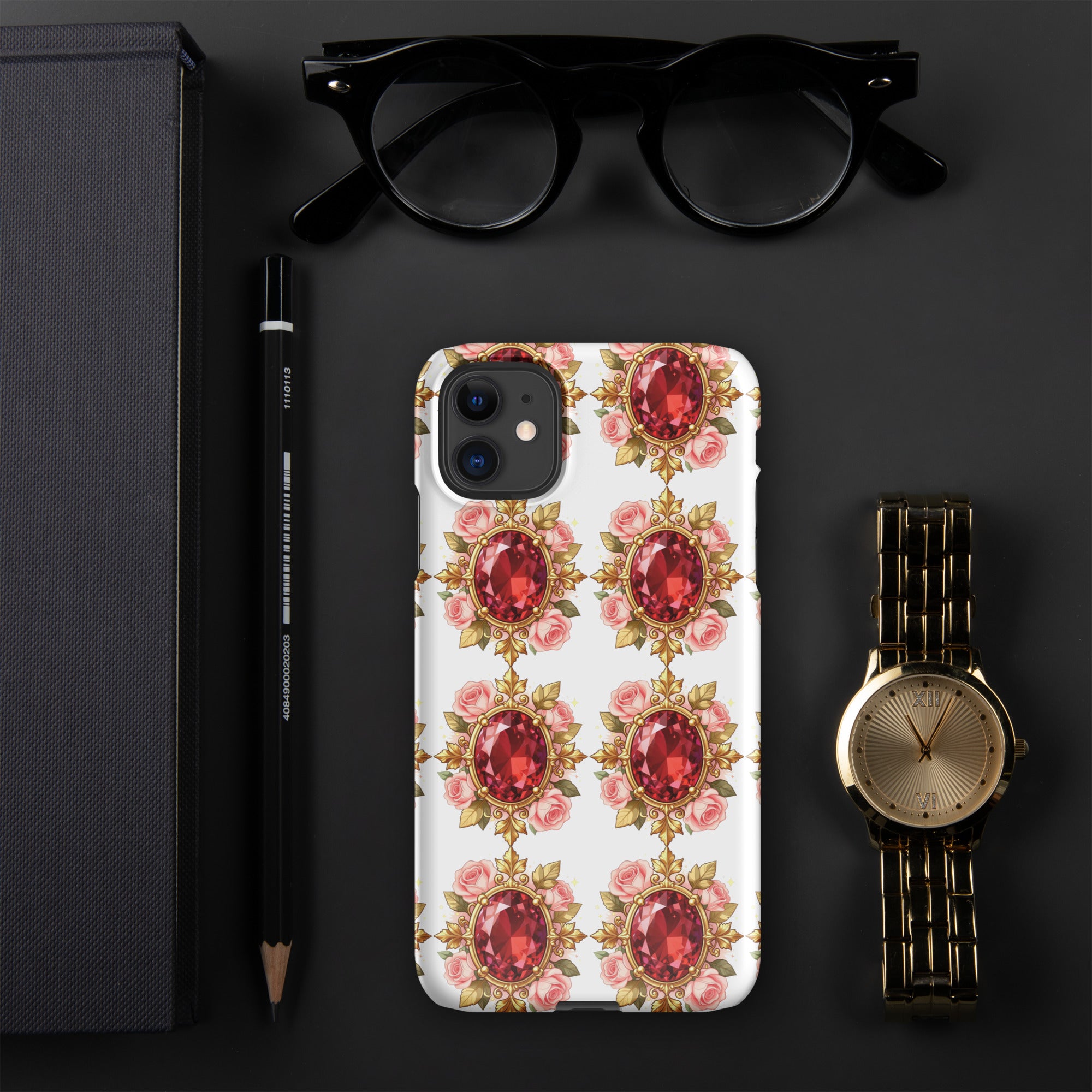 Snap case for iPhone® - Elite Ruby Rose Gold Snap Case – Ornate Jewel Luxury for iPhone by printfluence.net