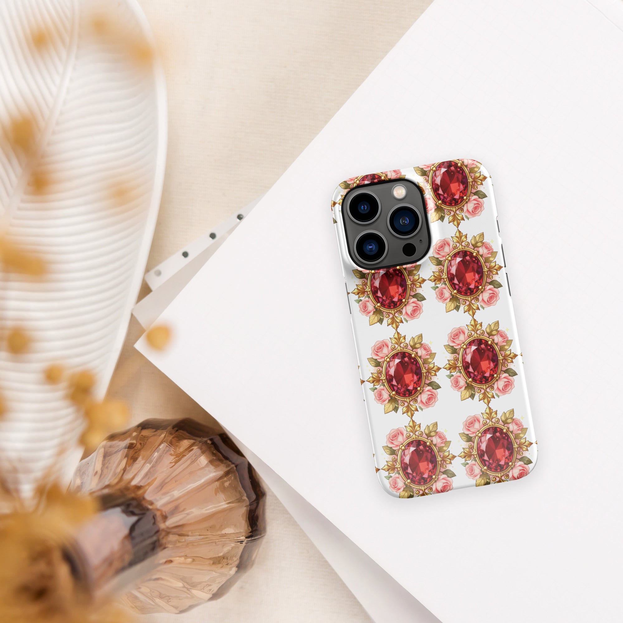 Snap case for iPhone® - Elite Ruby Rose Gold Snap Case – Ornate Jewel Luxury for iPhone by printfluence.net