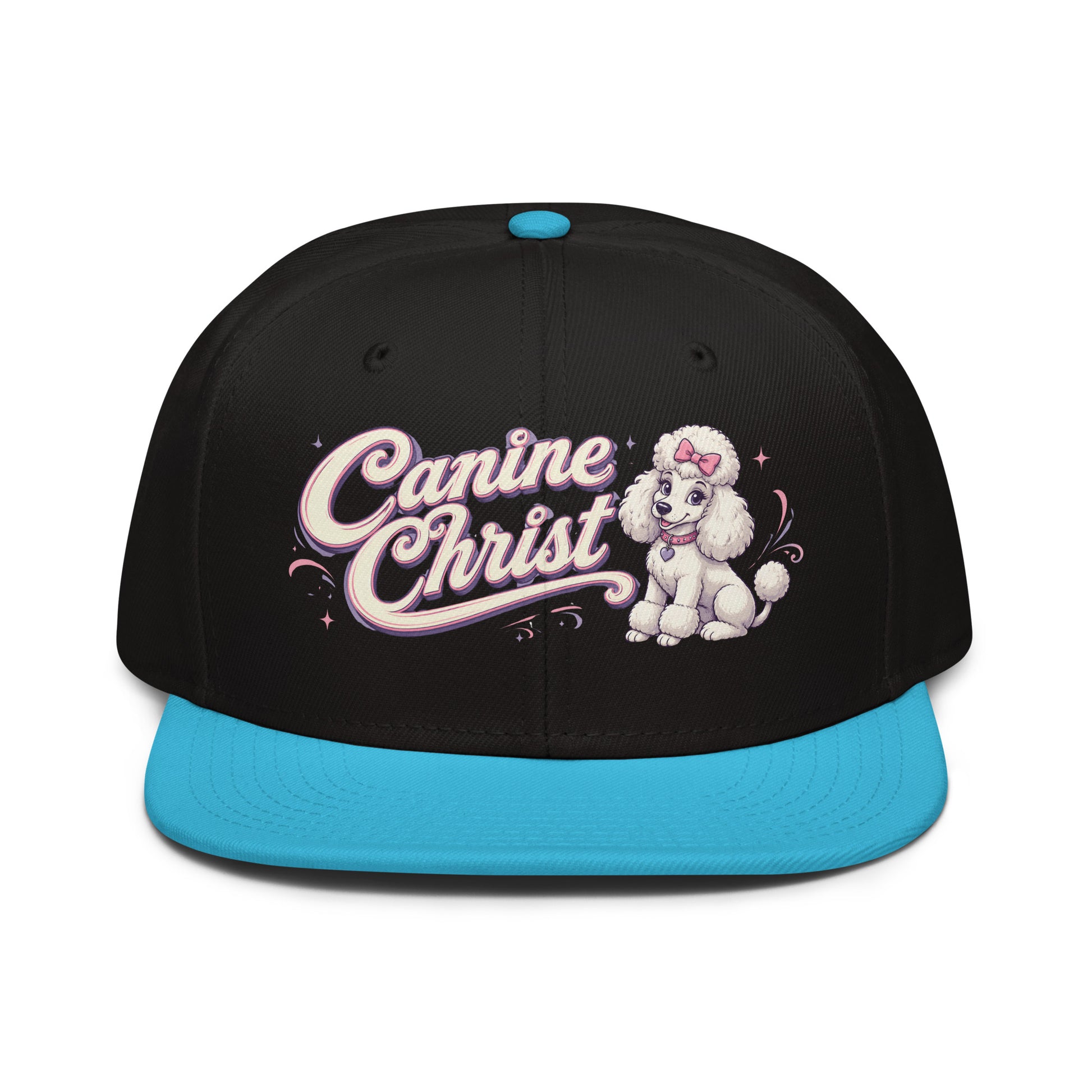 White Poodle Canine Christ Snapback Hat - Cute Dog Lover Flat Brim Graphic Cap by printfluence.net