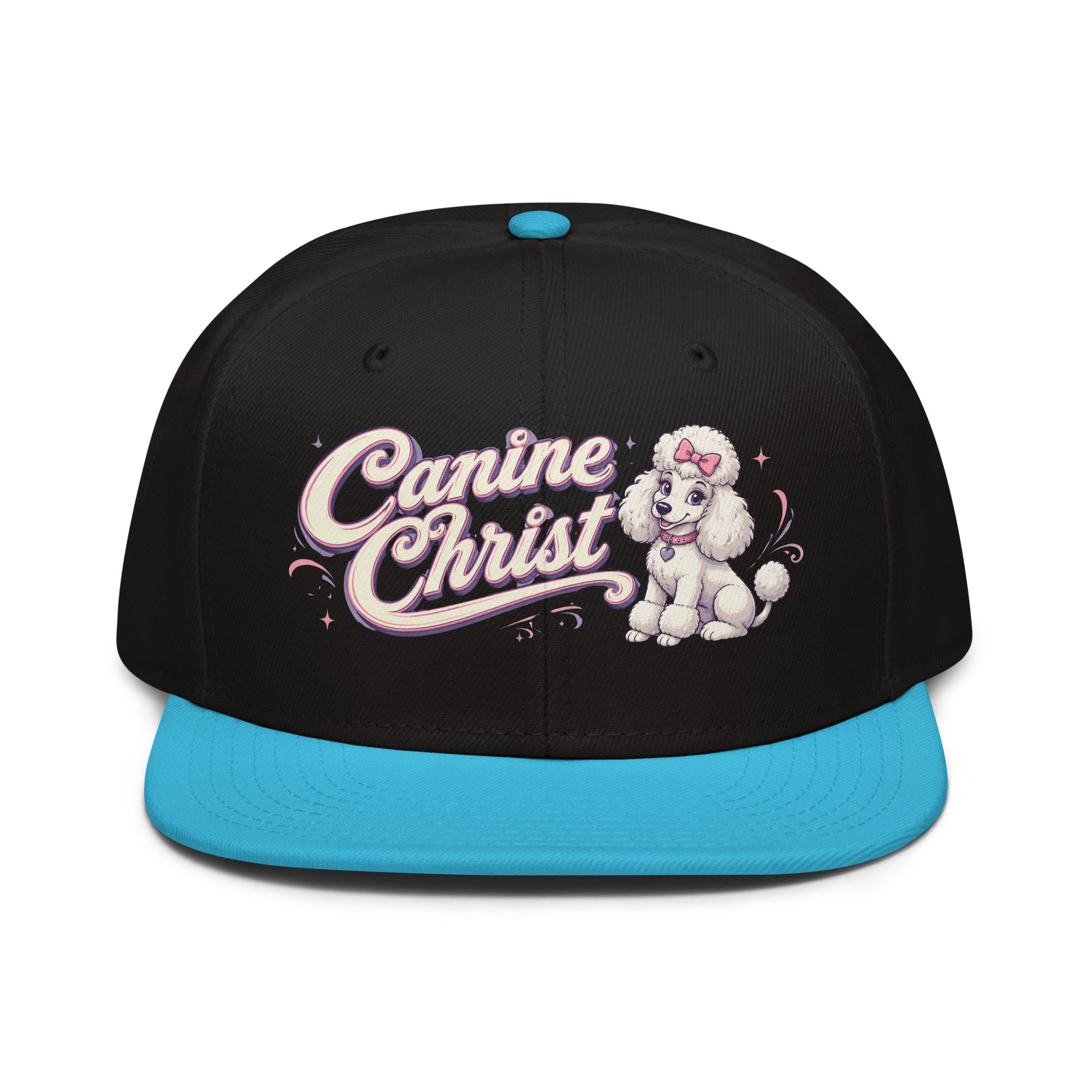 White Poodle Canine Christ Snapback Hat - Cute Dog Lover Flat Brim Graphic Cap by printfluence.net