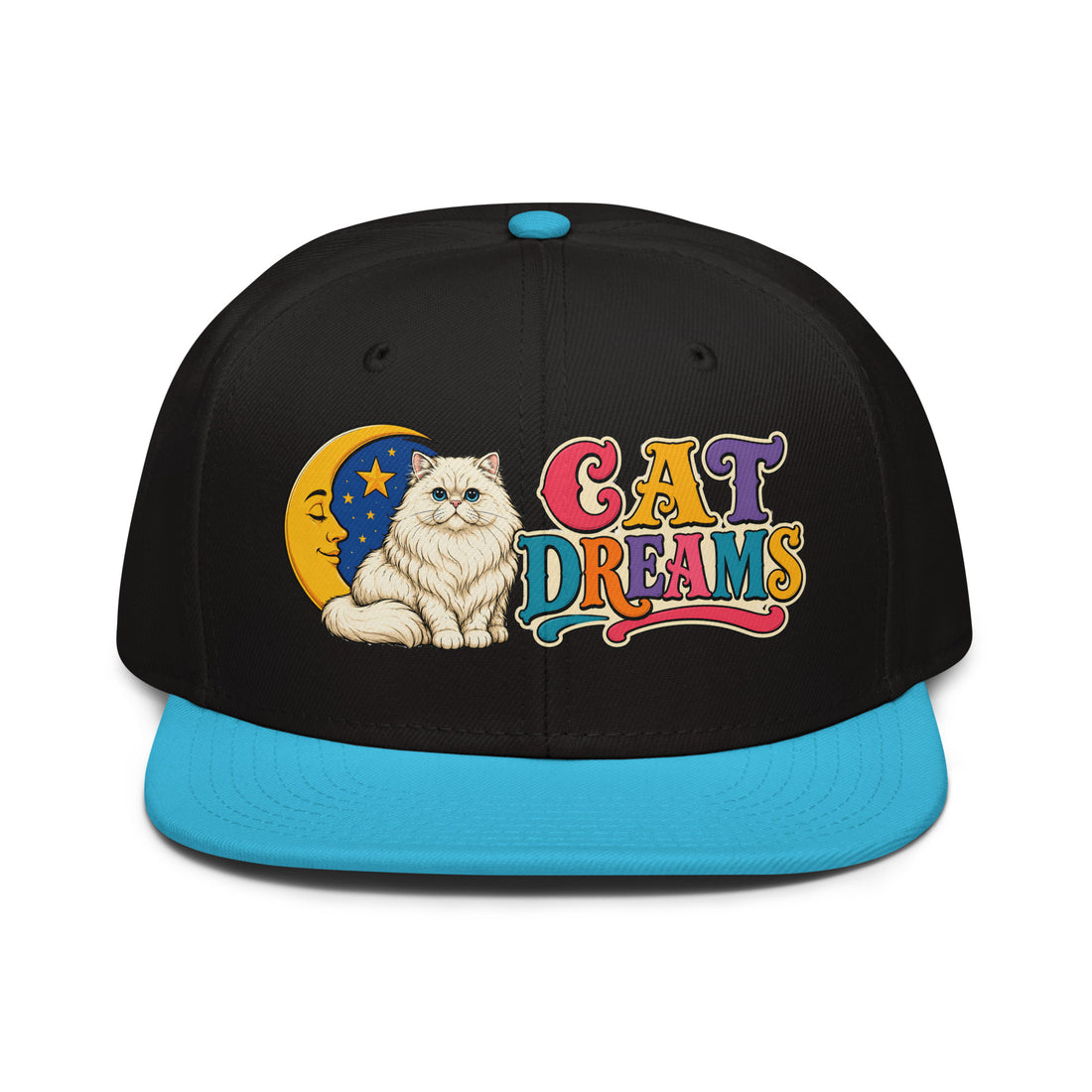 Retro Cat Dreams White Persian | Premium Snapback Hat for Cat Lovers by printfluence.net