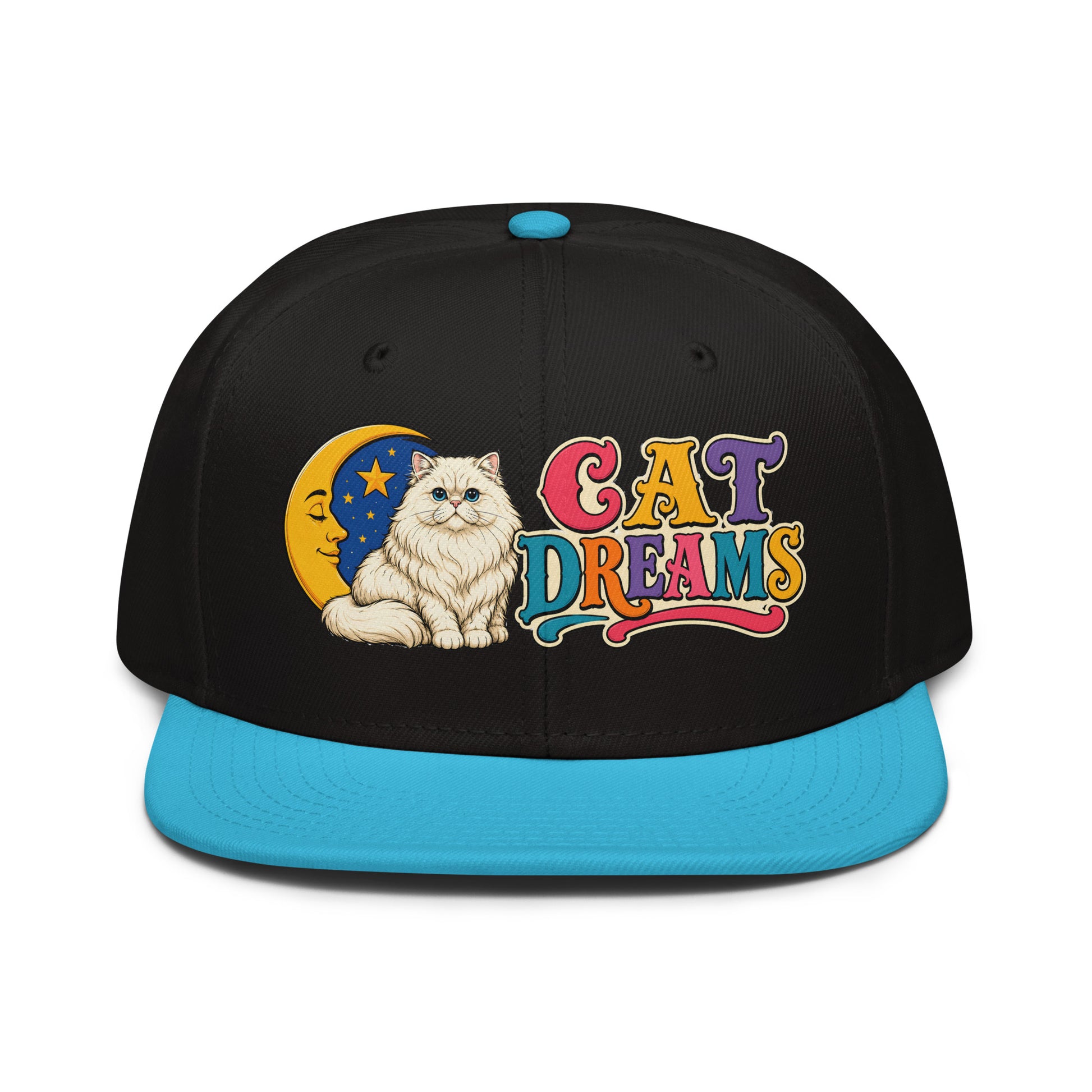 Retro Cat Dreams White Persian | Premium Snapback Hat for Cat Lovers by printfluence.net