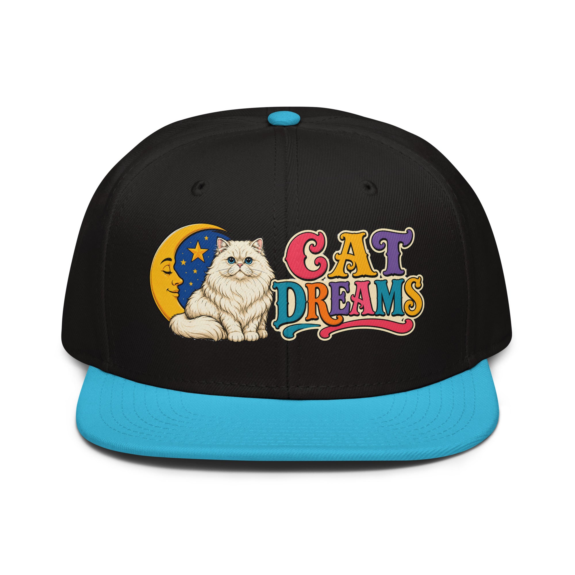 Retro Cat Dreams White Persian | Premium Snapback Hat for Cat Lovers by printfluence.net