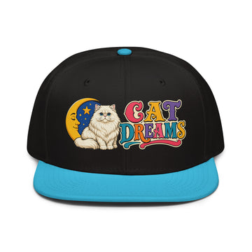 Retro Cat Dreams White Persian | Premium Snapback Hat for Cat Lovers by printfluence.net