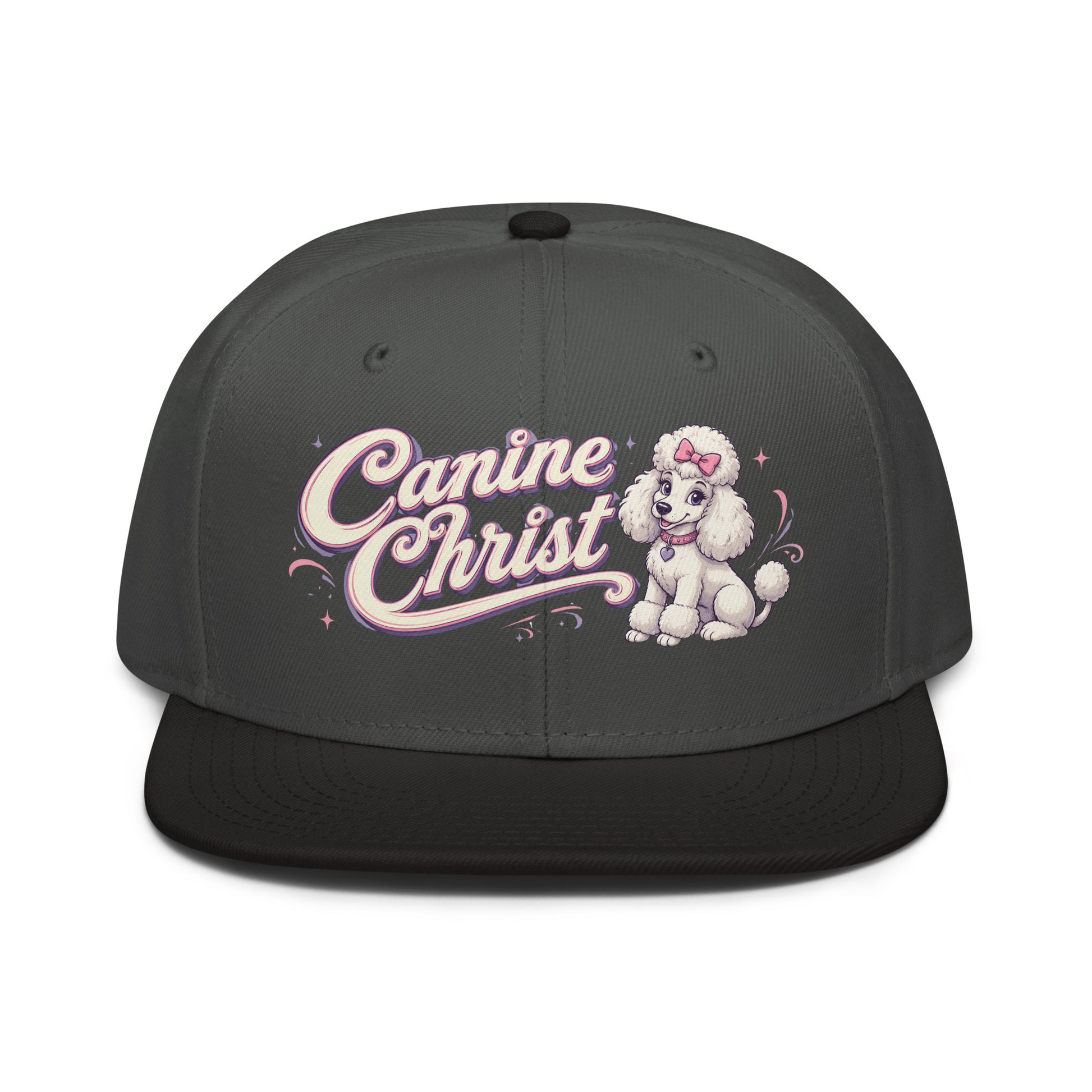 White Poodle Canine Christ Snapback Hat - Cute Dog Lover Flat Brim Graphic Cap by printfluence.net