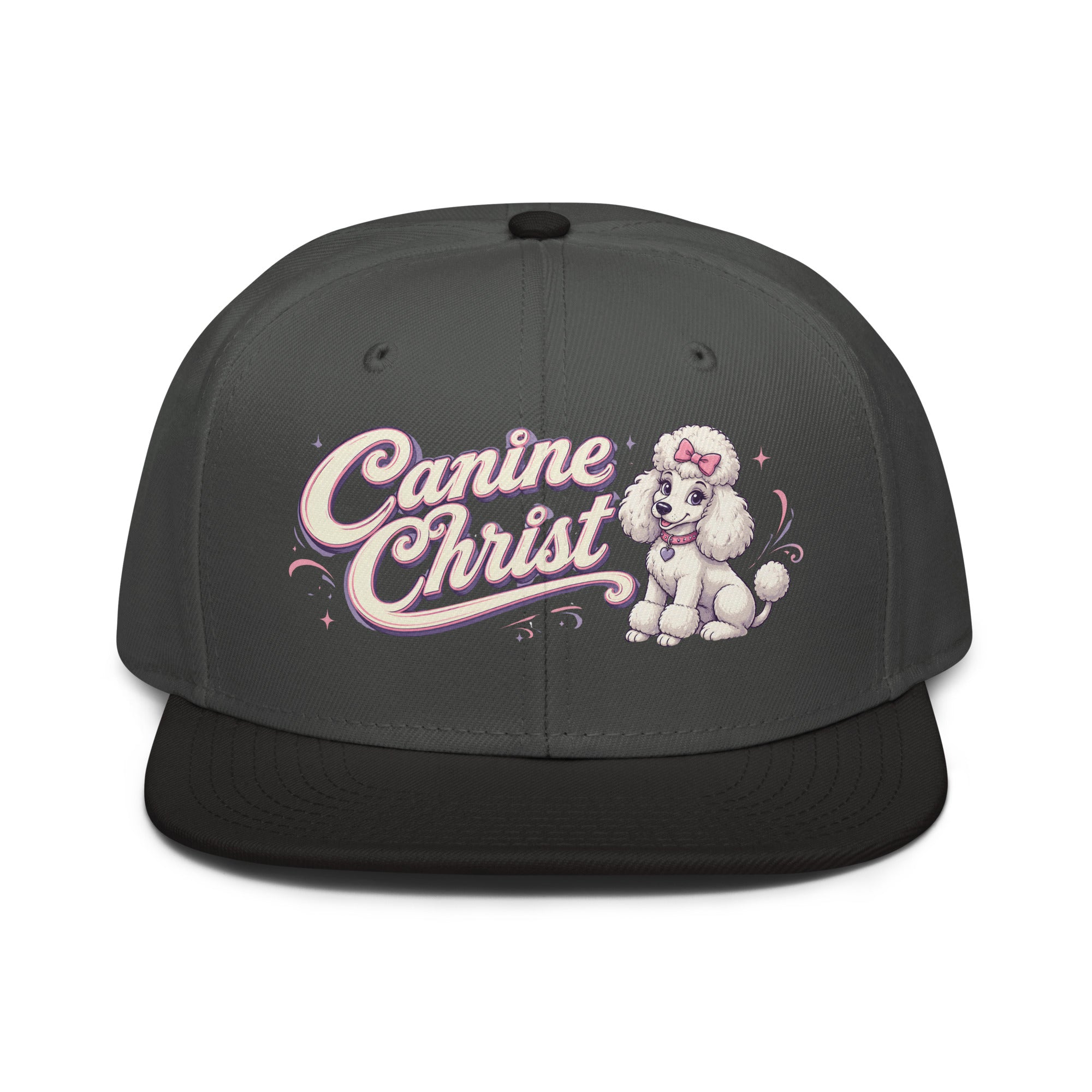 White Poodle Canine Christ Snapback Hat - Cute Dog Lover Flat Brim Graphic Cap by printfluence.net