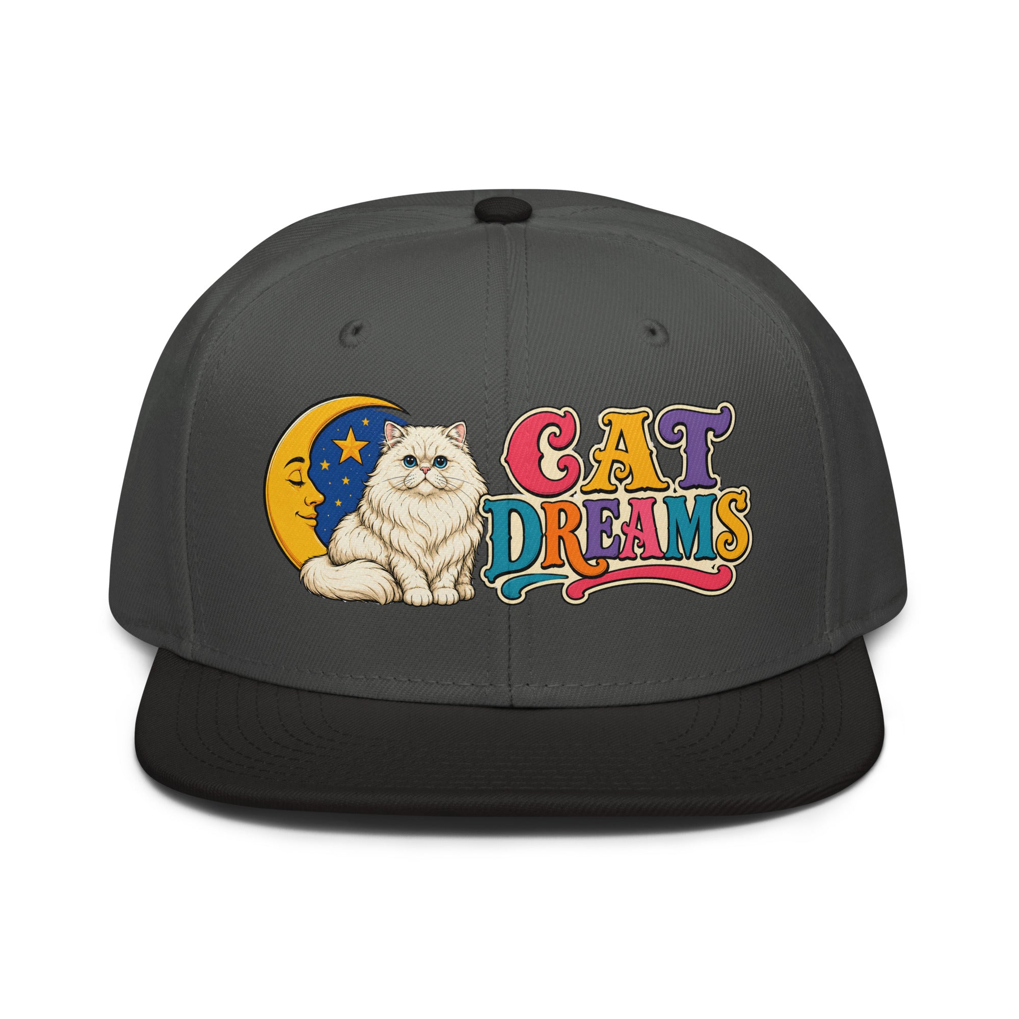 Retro Cat Dreams White Persian | Premium Snapback Hat for Cat Lovers by printfluence.net