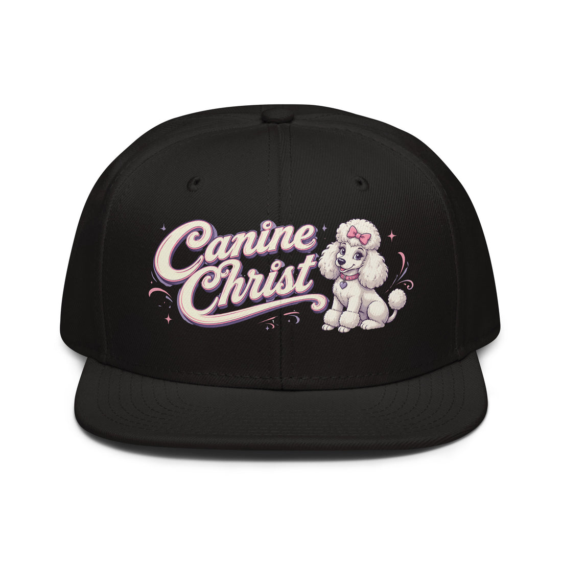 White Poodle Canine Christ Snapback Hat - Cute Dog Lover Flat Brim Graphic Cap by printfluence.net