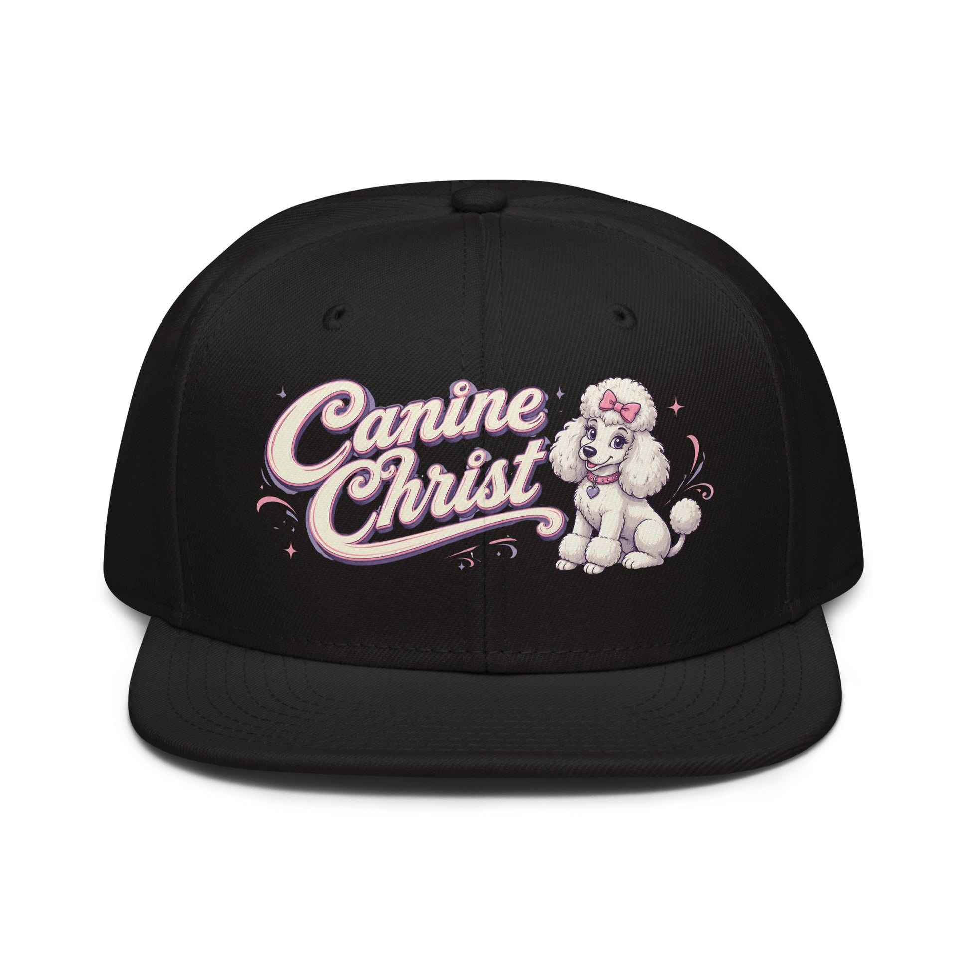 White Poodle Canine Christ Snapback Hat - Cute Dog Lover Flat Brim Graphic Cap by printfluence.net