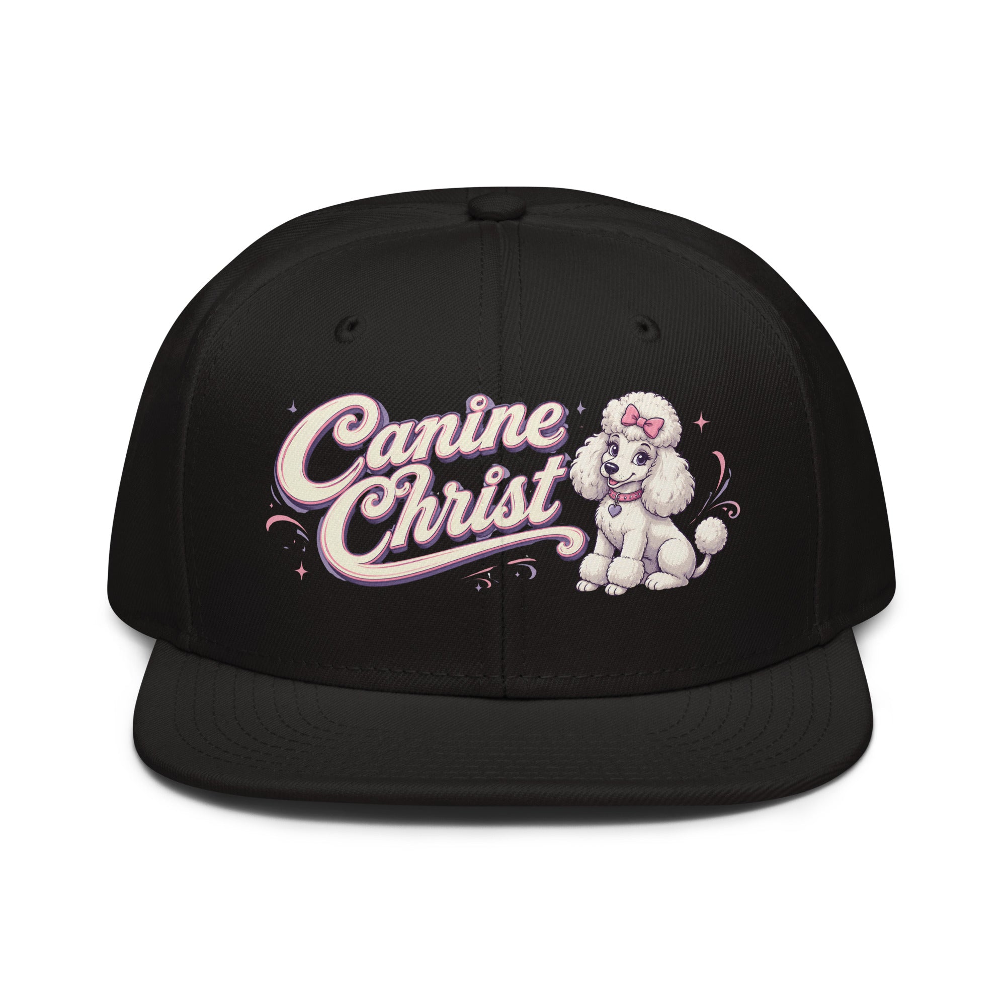 White Poodle Canine Christ Snapback Hat - Cute Dog Lover Flat Brim Graphic Cap by printfluence.net