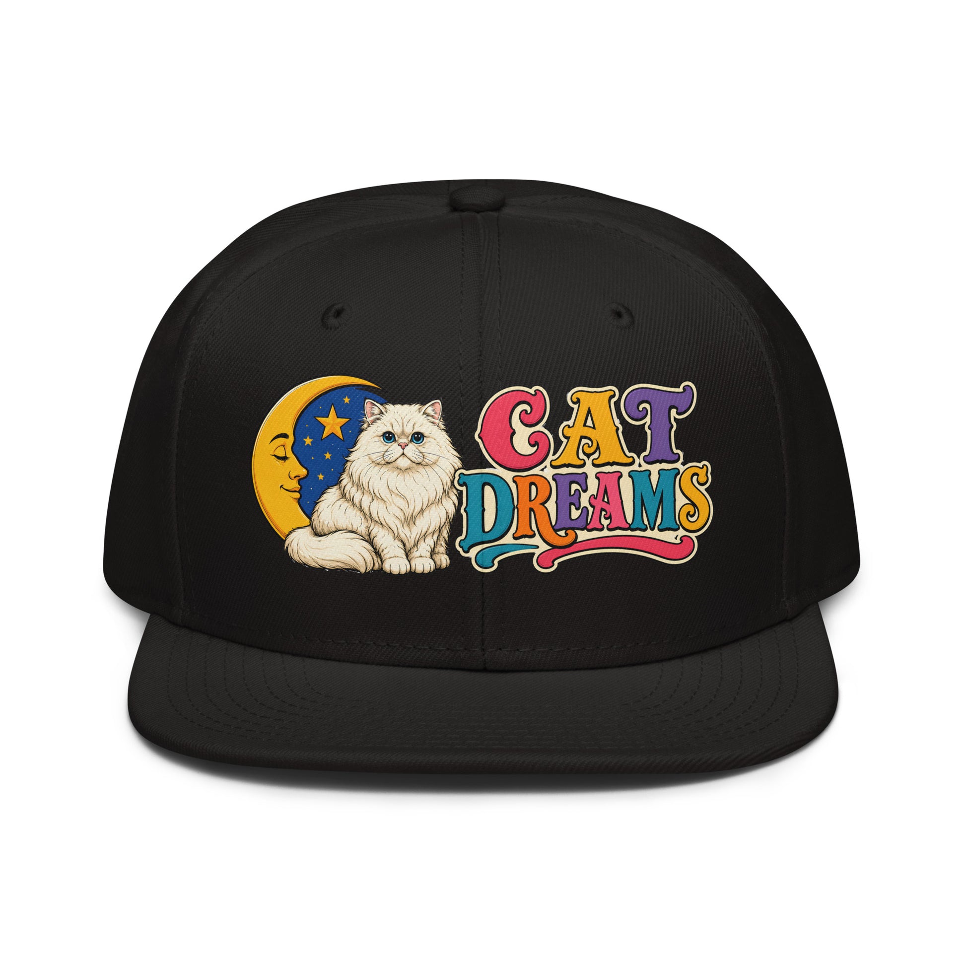 Retro Cat Dreams White Persian | Premium Snapback Hat for Cat Lovers by printfluence.net