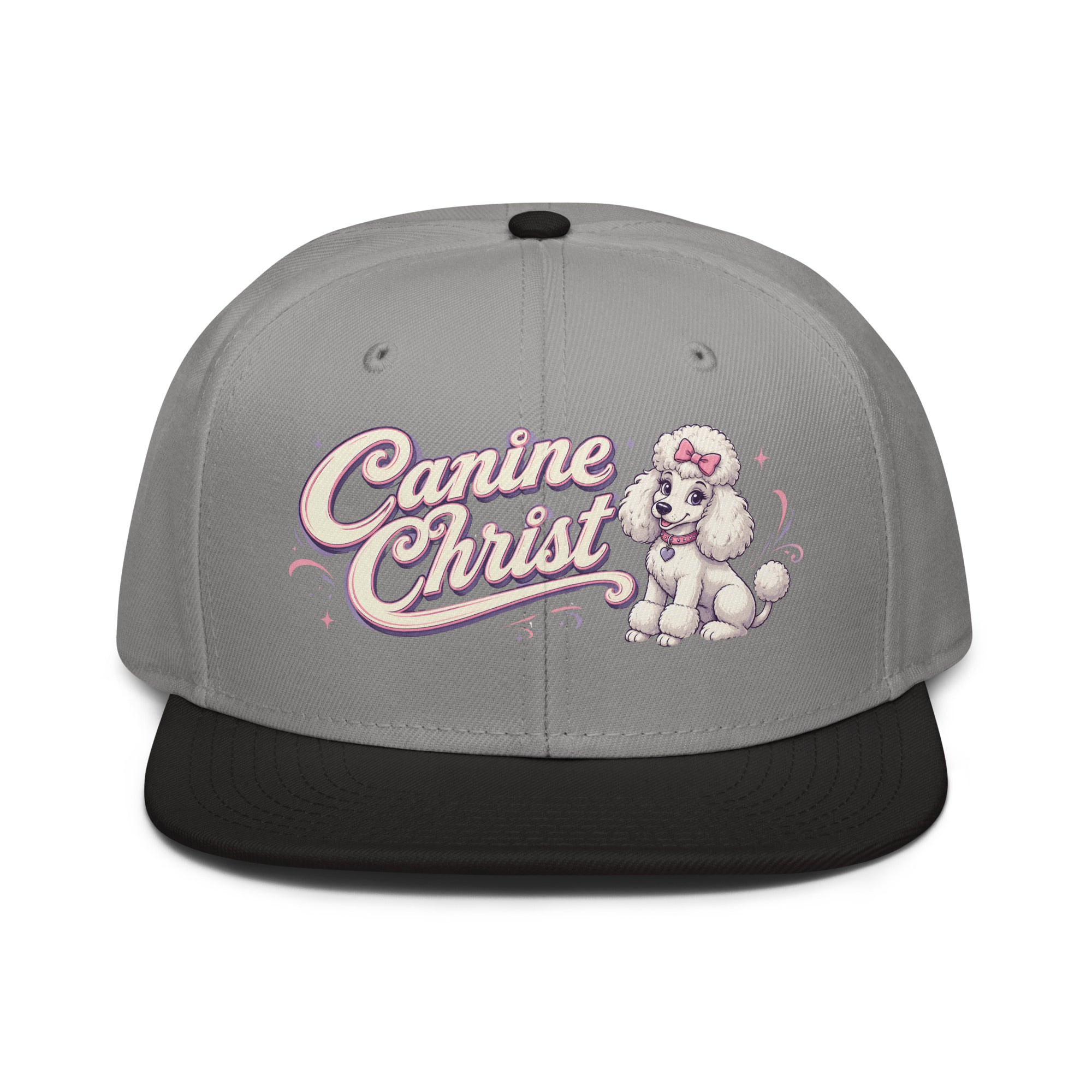 White Poodle Canine Christ Snapback Hat - Cute Dog Lover Flat Brim Graphic Cap by printfluence.net