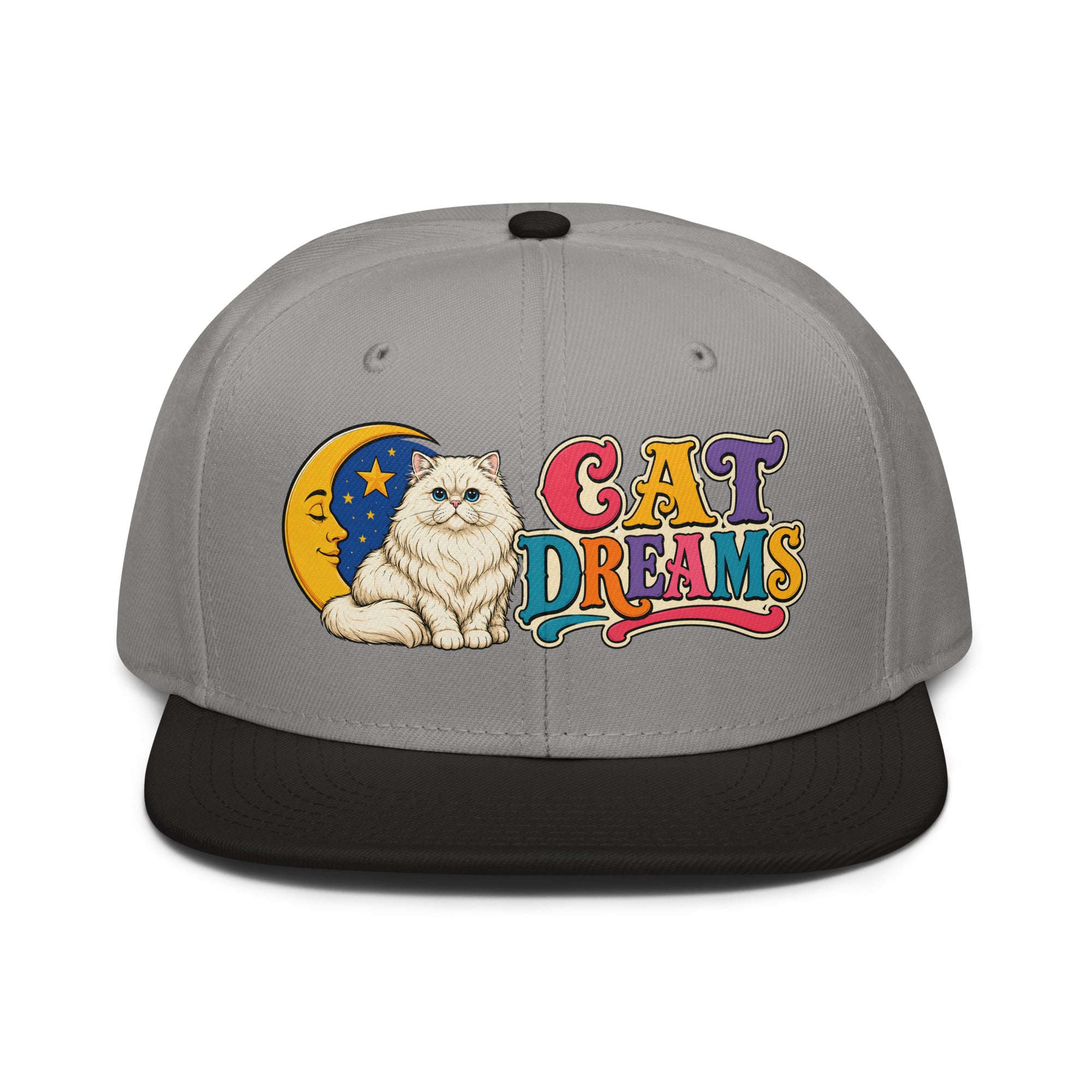 Retro Cat Dreams White Persian | Premium Snapback Hat for Cat Lovers by printfluence.net