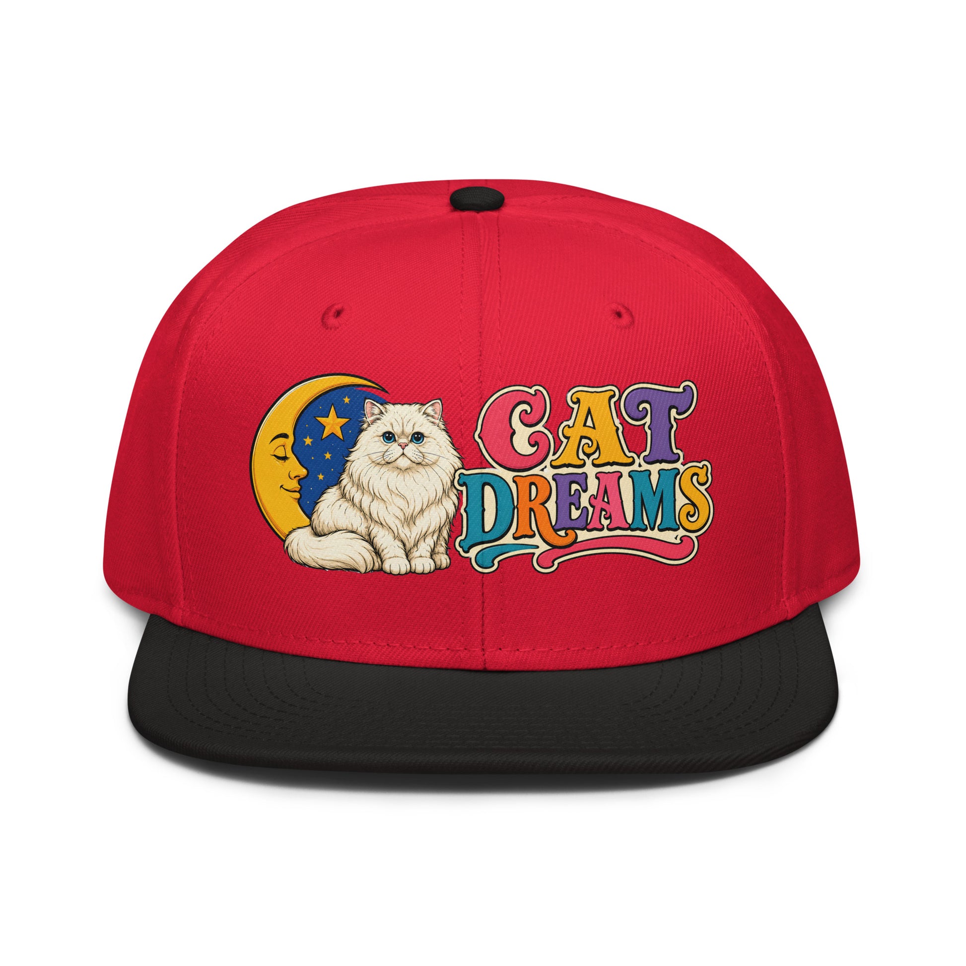 Retro Cat Dreams White Persian | Premium Snapback Hat for Cat Lovers by printfluence.net