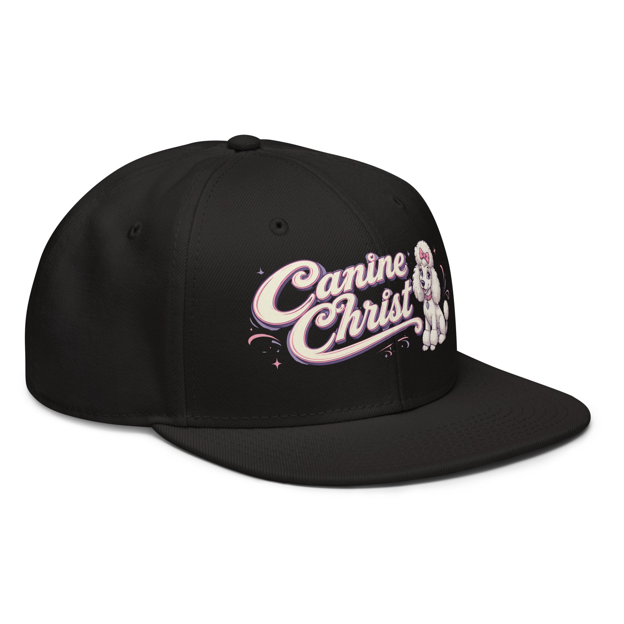 White Poodle Canine Christ Snapback Hat - Cute Dog Lover Flat Brim Graphic Cap by printfluence.net