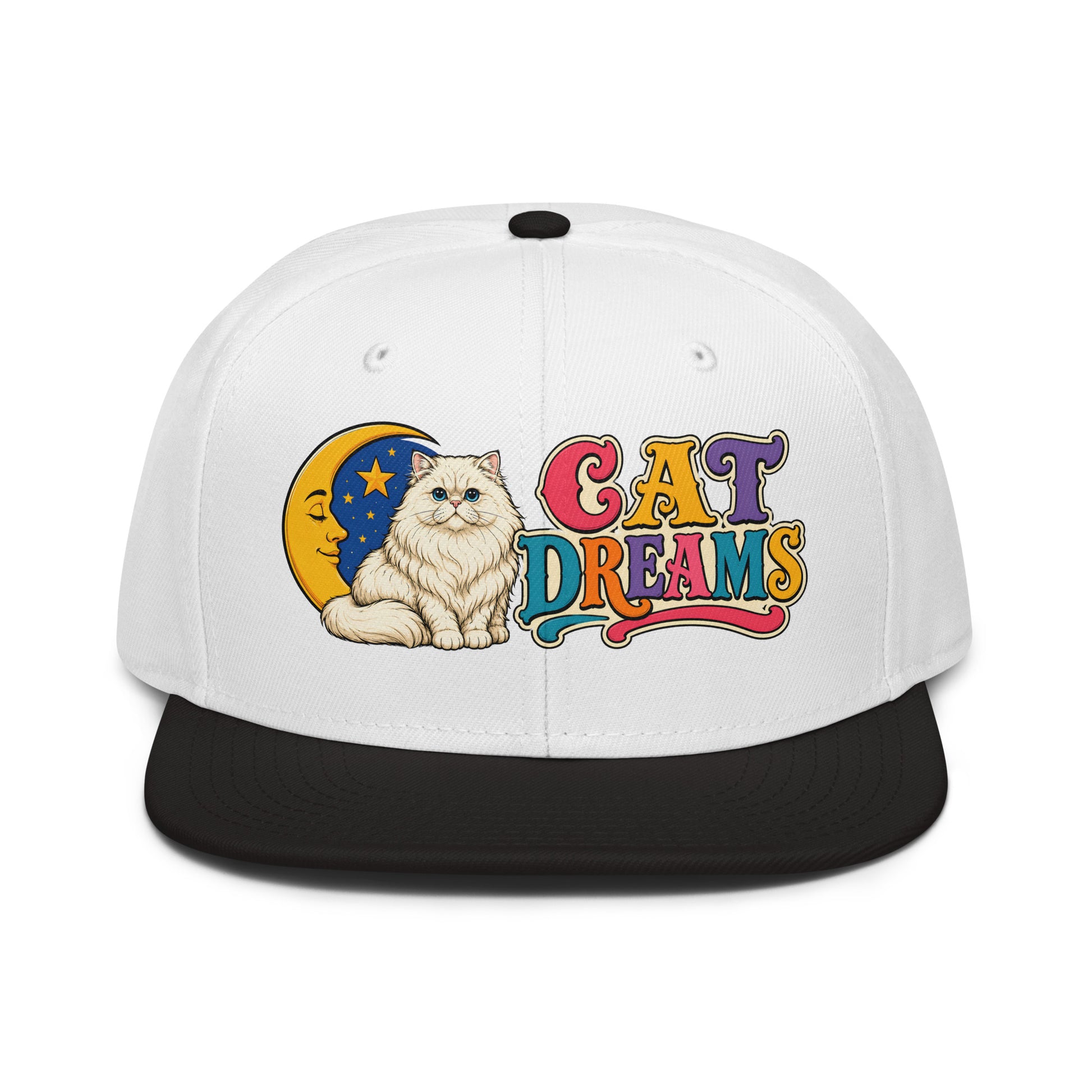 Retro Cat Dreams White Persian | Premium Snapback Hat for Cat Lovers by printfluence.net