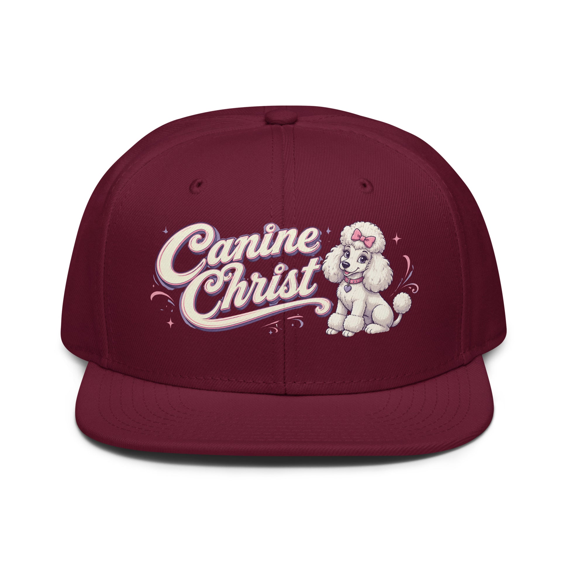 White Poodle Canine Christ Snapback Hat - Cute Dog Lover Flat Brim Graphic Cap by printfluence.net