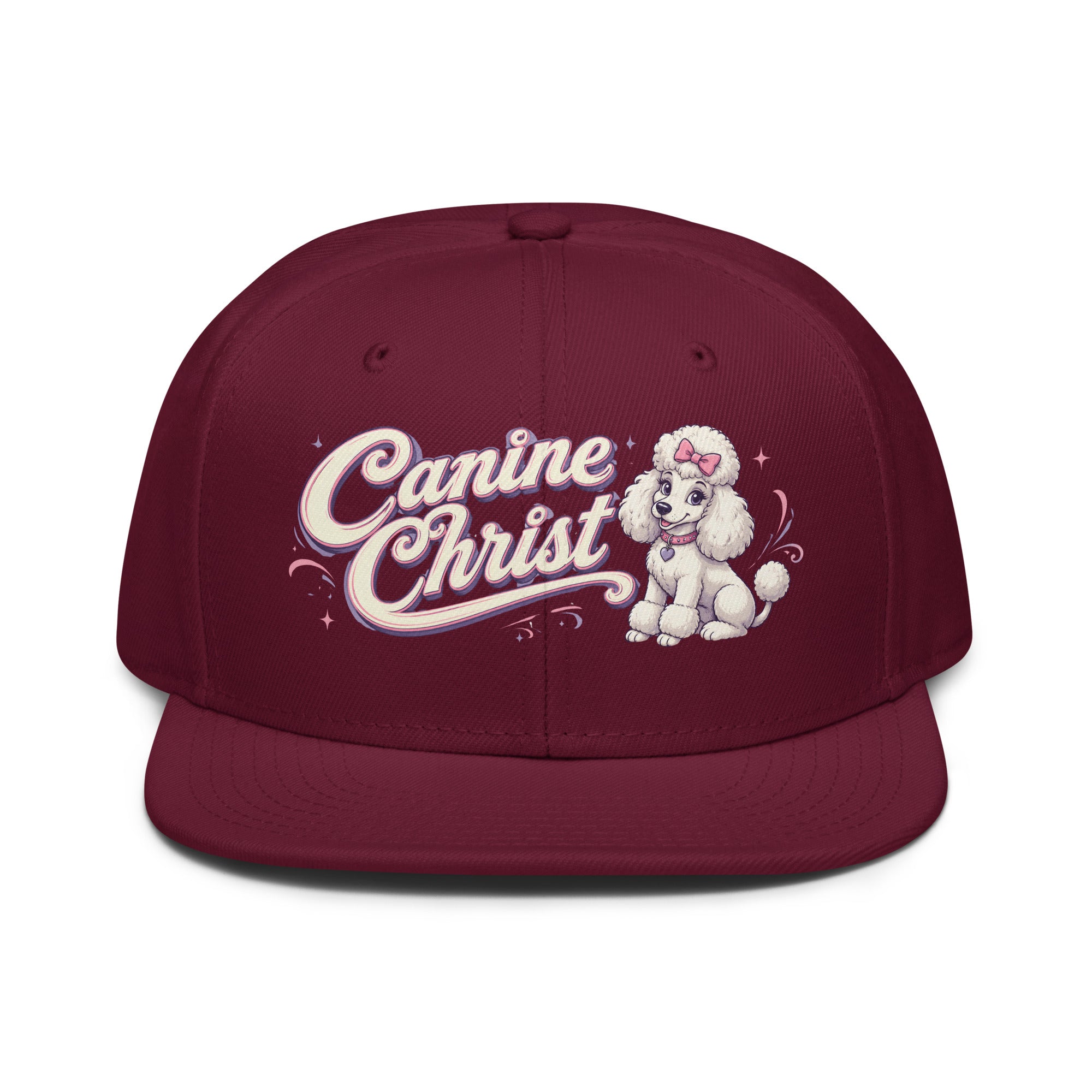 White Poodle Canine Christ Snapback Hat - Cute Dog Lover Flat Brim Graphic Cap by printfluence.net