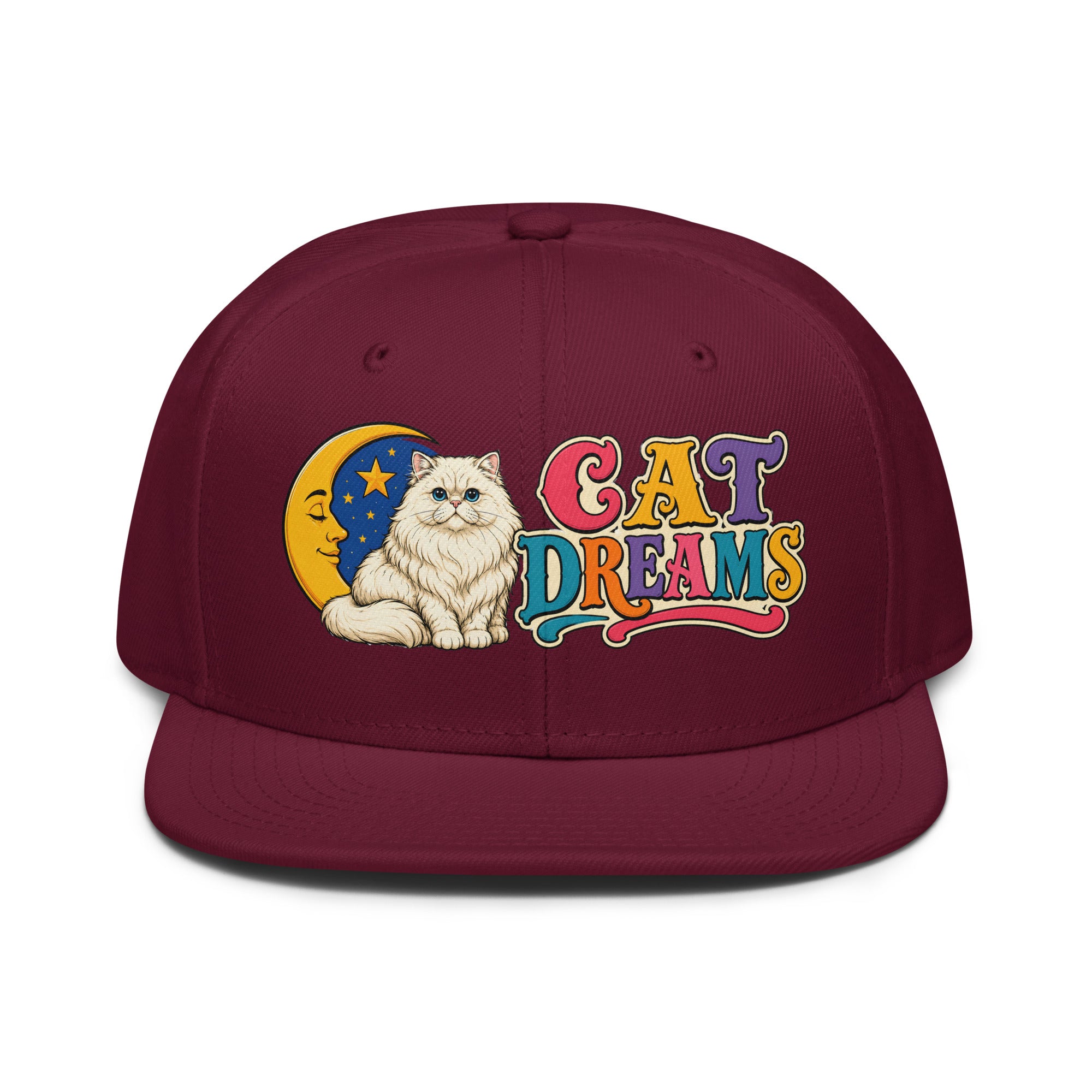 Retro Cat Dreams White Persian | Premium Snapback Hat for Cat Lovers by printfluence.net