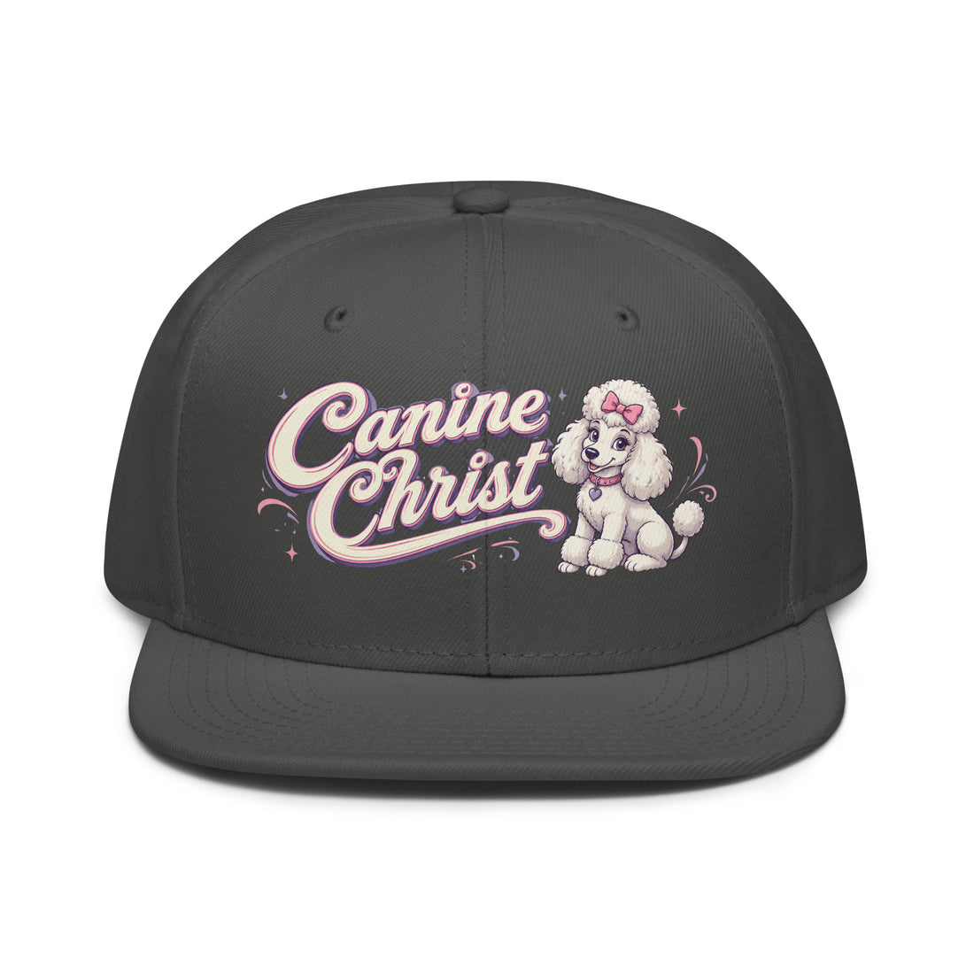 White Poodle Canine Christ Snapback Hat - Cute Dog Lover Flat Brim Graphic Cap by printfluence.net