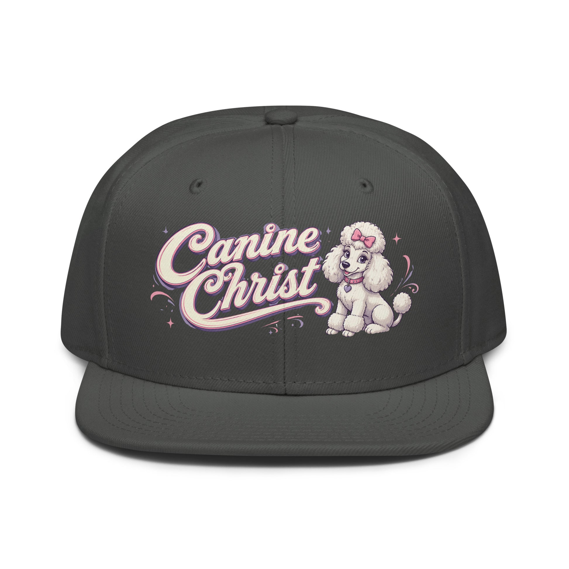 White Poodle Canine Christ Snapback Hat - Cute Dog Lover Flat Brim Graphic Cap by printfluence.net