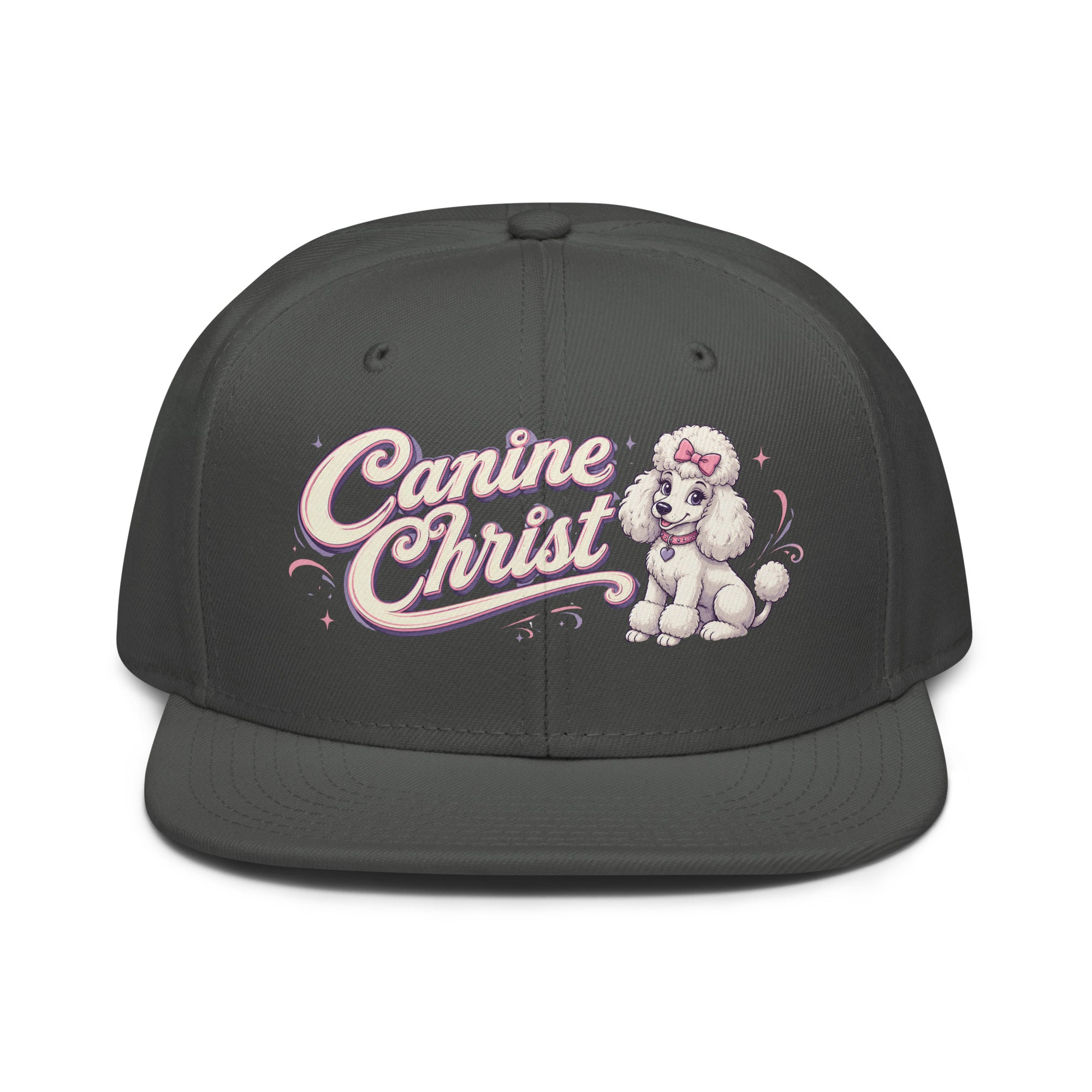 White Poodle Canine Christ Snapback Hat - Cute Dog Lover Flat Brim Graphic Cap by printfluence.net