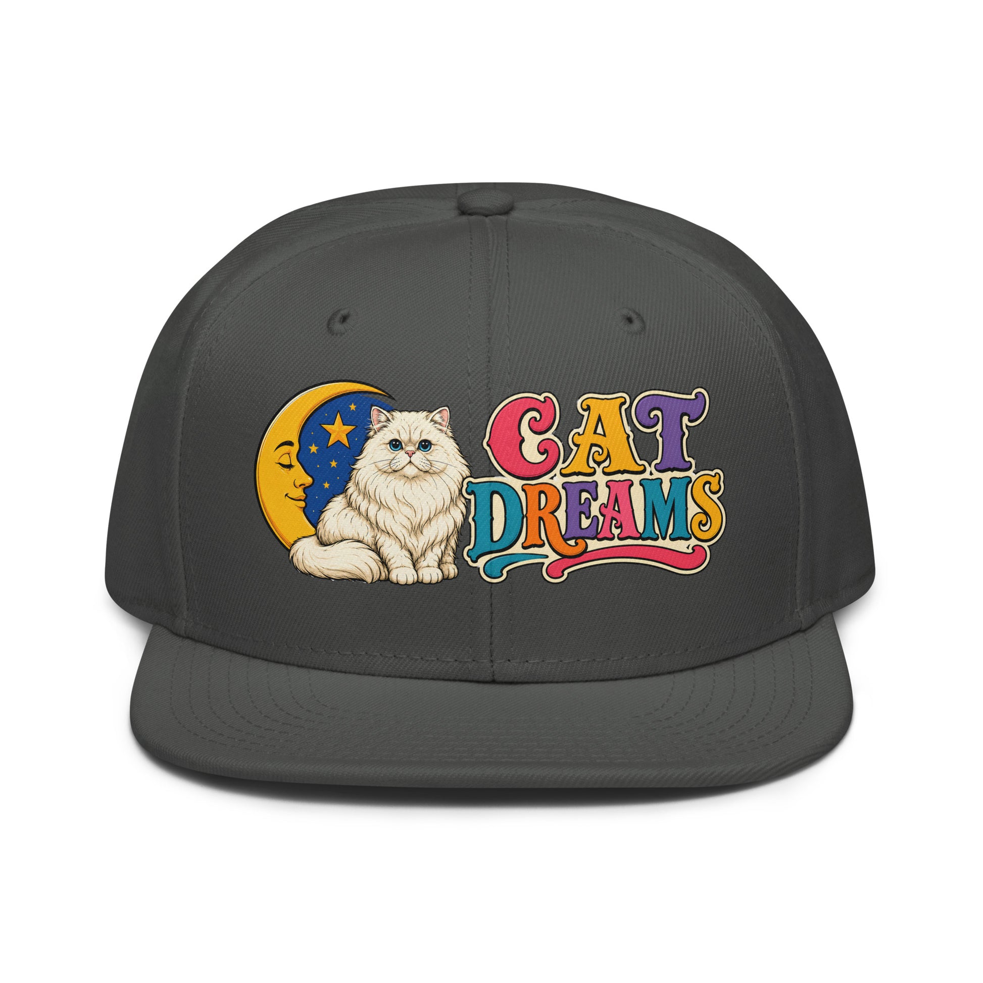 Retro Cat Dreams White Persian | Premium Snapback Hat for Cat Lovers by printfluence.net