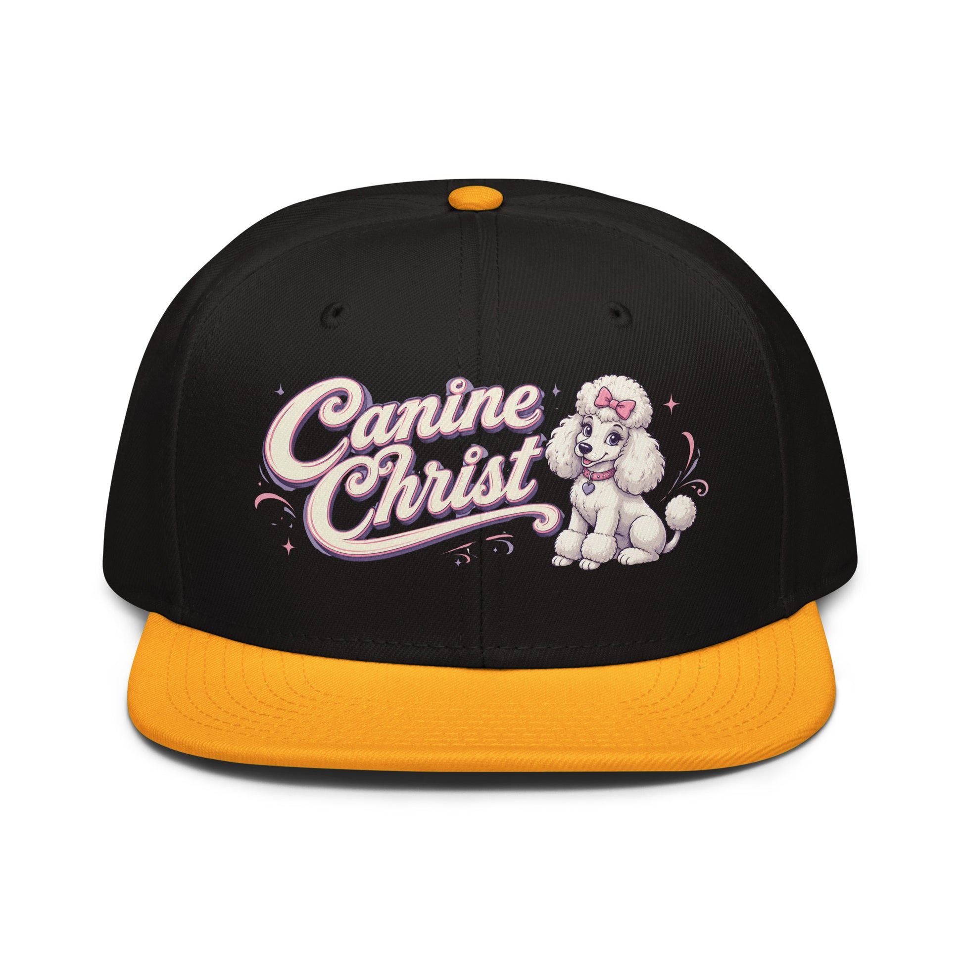 White Poodle Canine Christ Snapback Hat - Cute Dog Lover Flat Brim Graphic Cap by printfluence.net