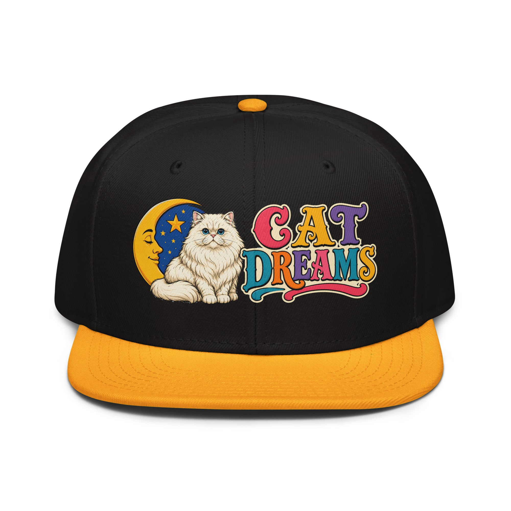 Retro Cat Dreams White Persian | Premium Snapback Hat for Cat Lovers by printfluence.net