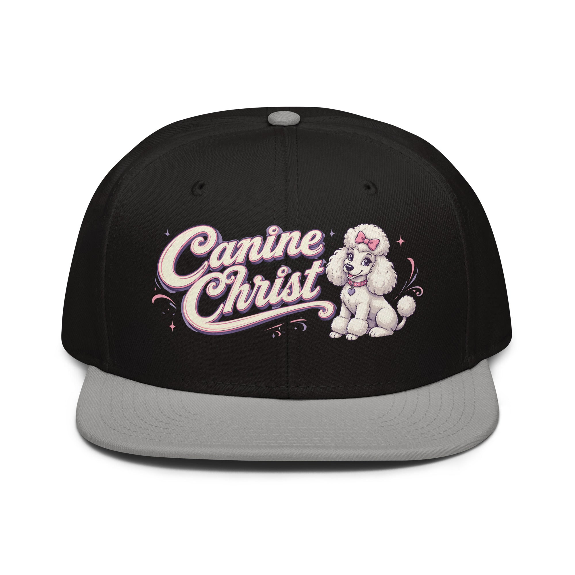 White Poodle Canine Christ Snapback Hat - Cute Dog Lover Flat Brim Graphic Cap by printfluence.net