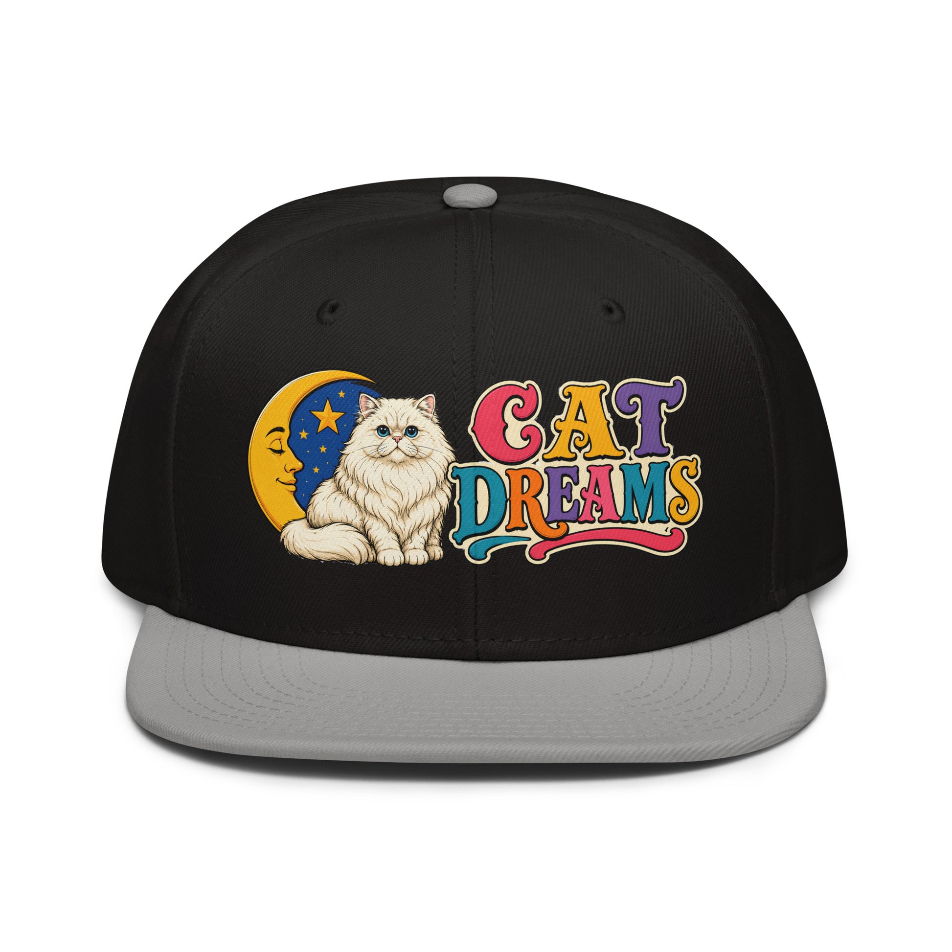 Retro Cat Dreams White Persian | Premium Snapback Hat for Cat Lovers by printfluence.net