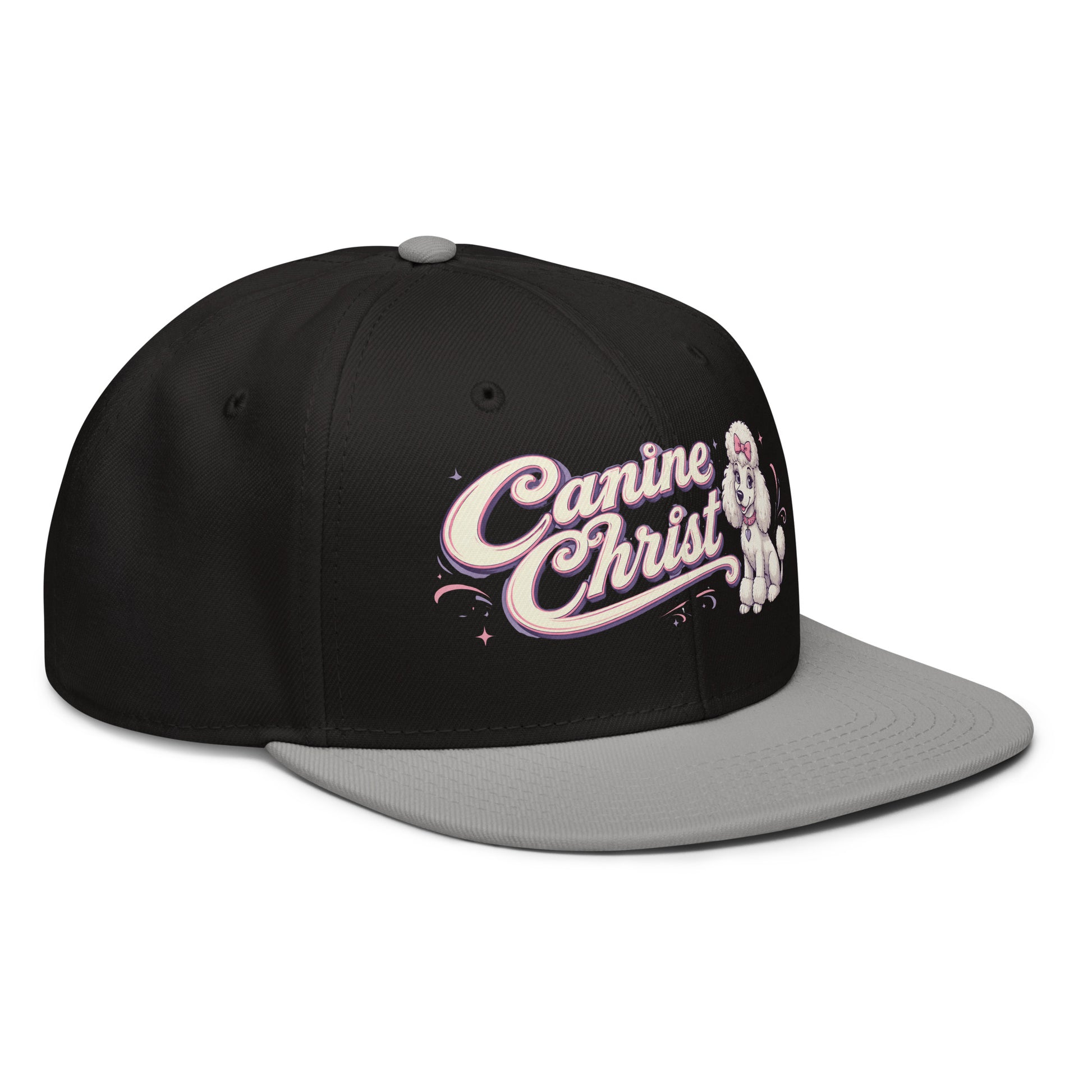 White Poodle Canine Christ Snapback Hat - Cute Dog Lover Flat Brim Graphic Cap by printfluence.net