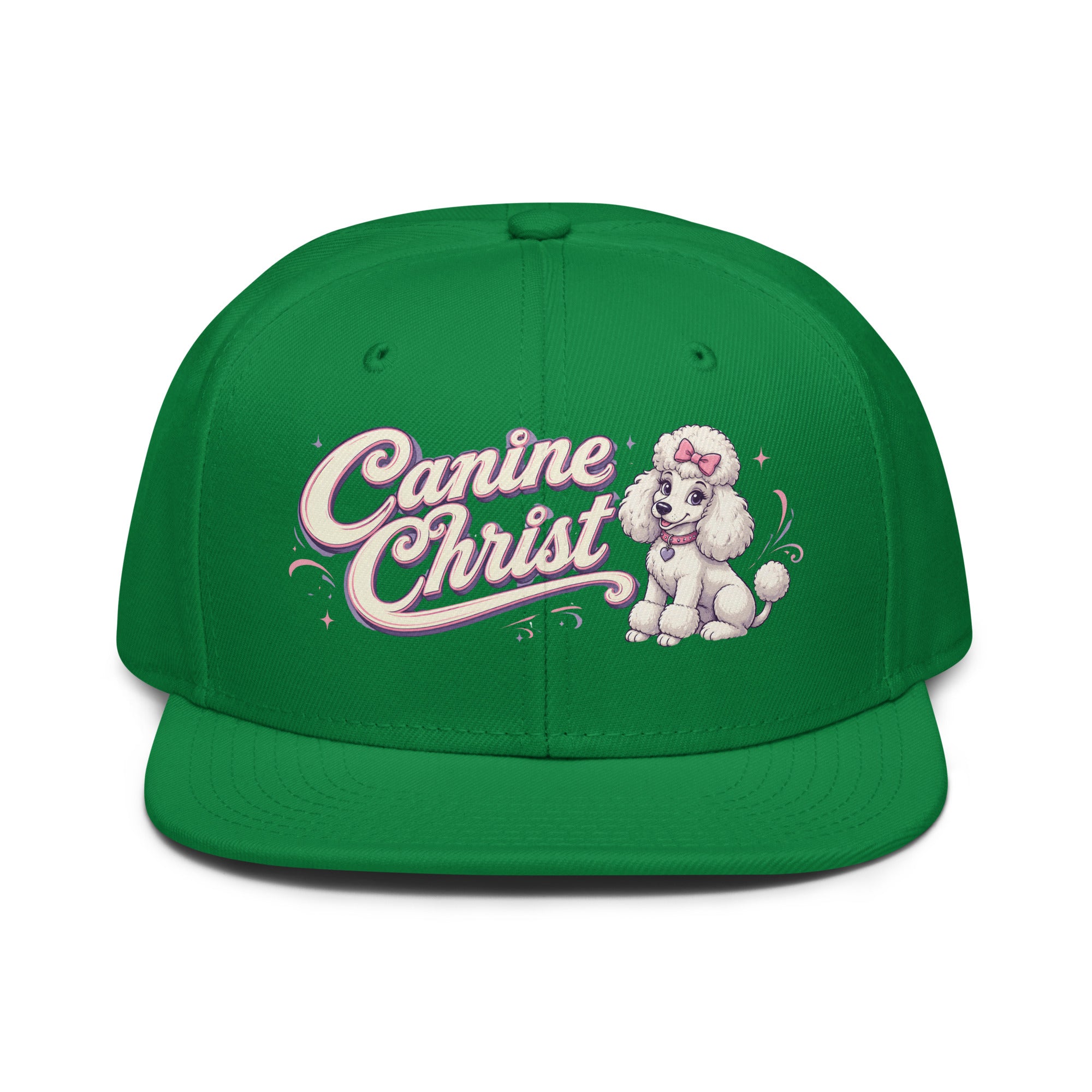 White Poodle Canine Christ Snapback Hat - Cute Dog Lover Flat Brim Graphic Cap by printfluence.net