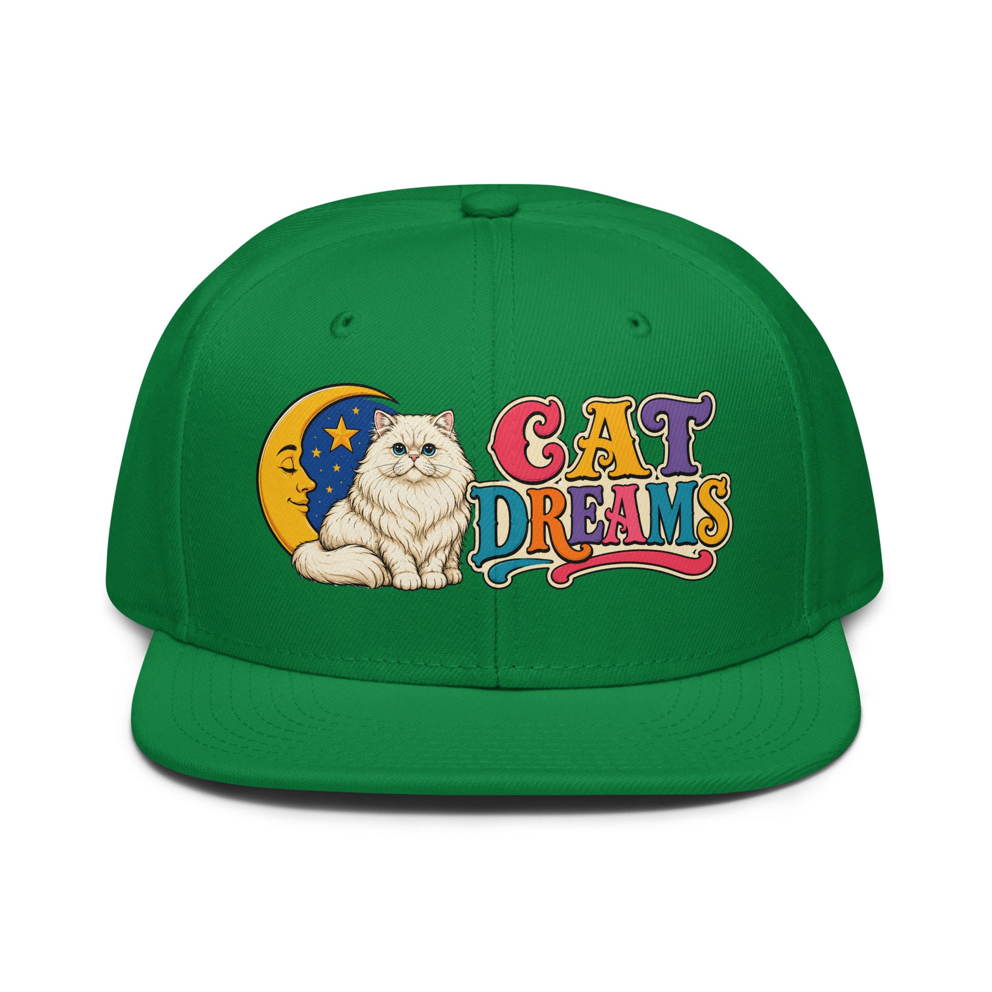 Retro Cat Dreams White Persian | Premium Snapback Hat for Cat Lovers by printfluence.net