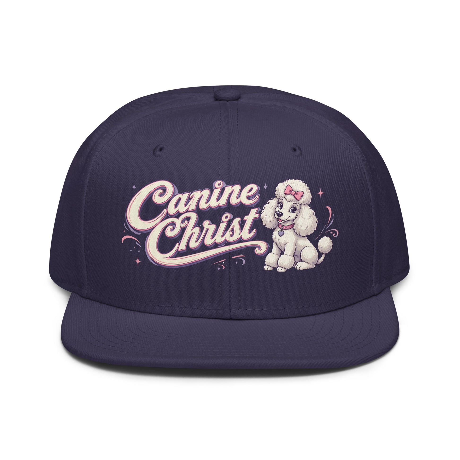 White Poodle Canine Christ Snapback Hat - Cute Dog Lover Flat Brim Graphic Cap by printfluence.net