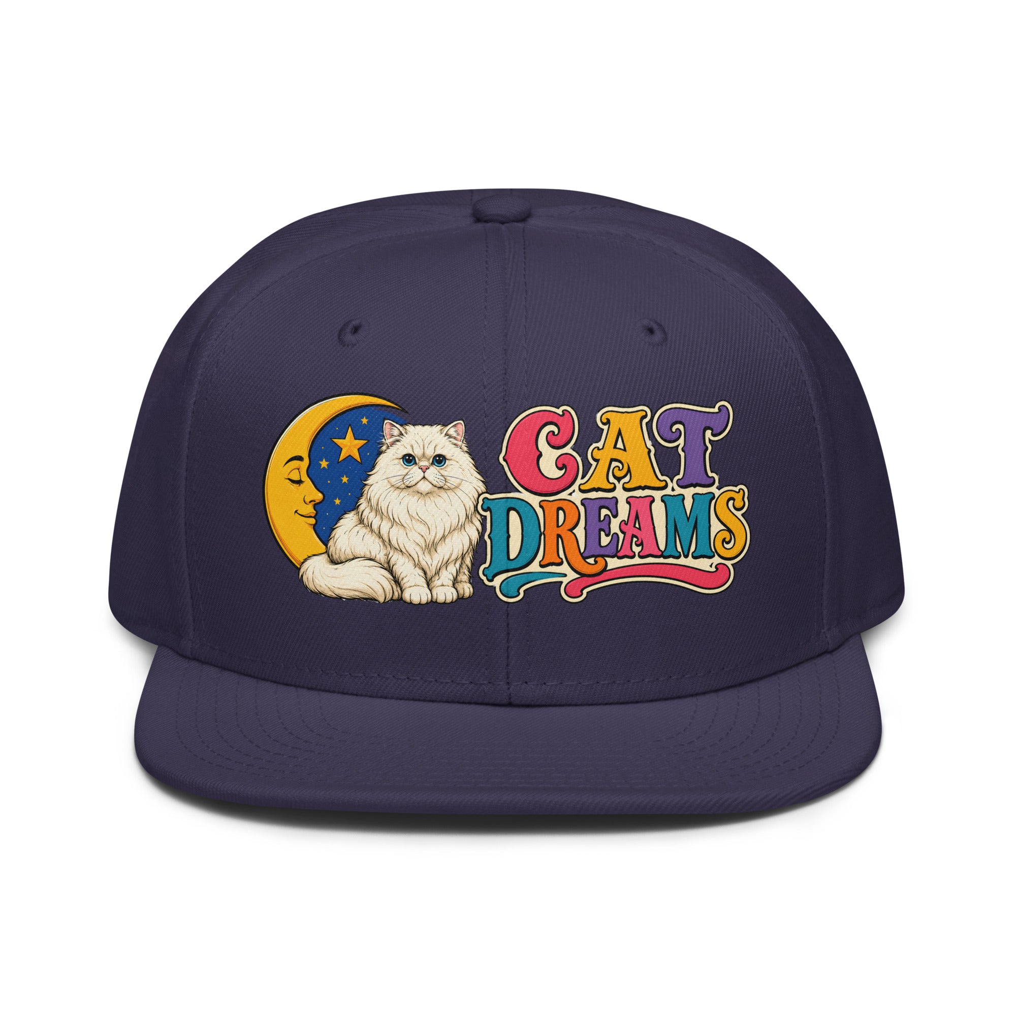 Retro Cat Dreams White Persian | Premium Snapback Hat for Cat Lovers by printfluence.net