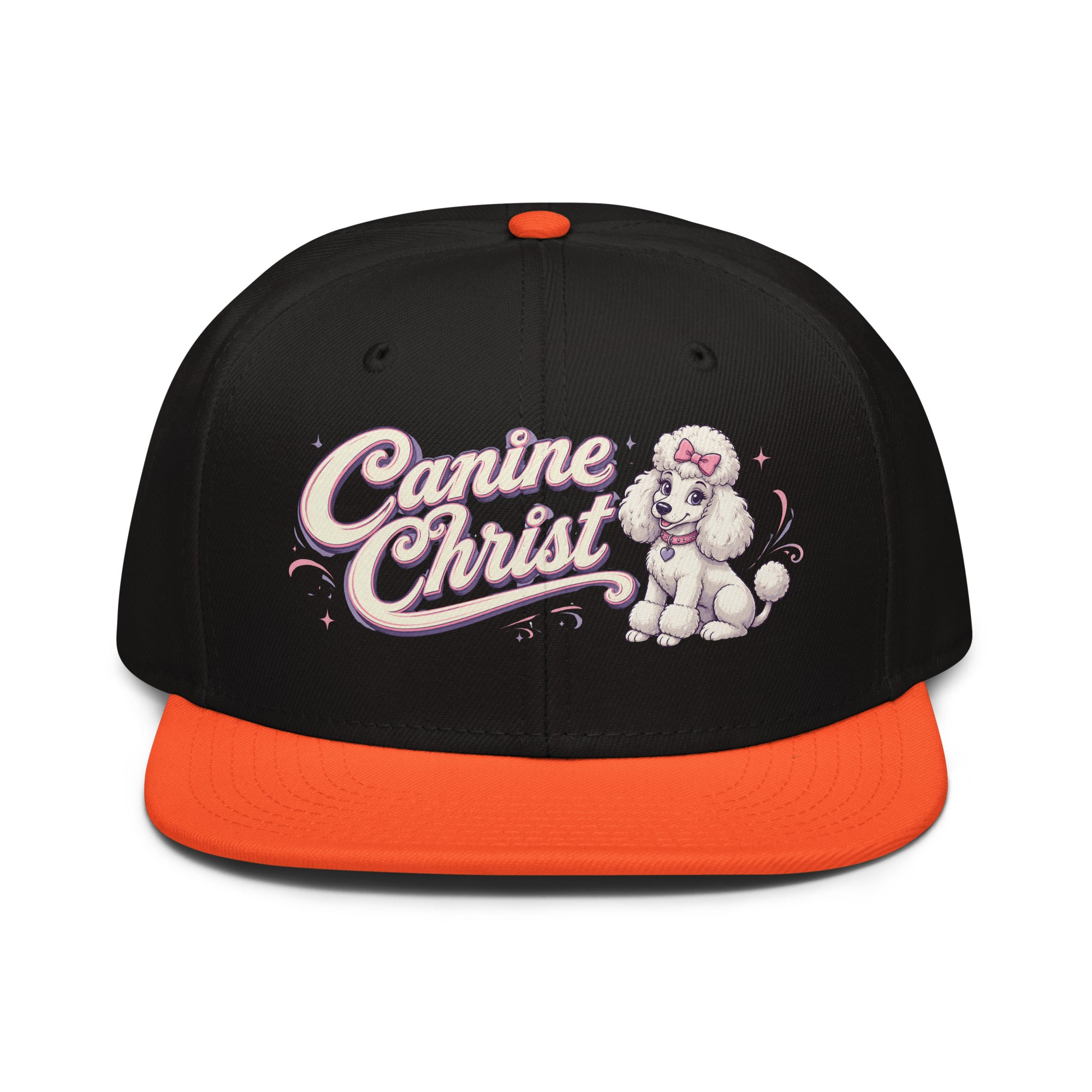 White Poodle Canine Christ Snapback Hat - Cute Dog Lover Flat Brim Graphic Cap by printfluence.net