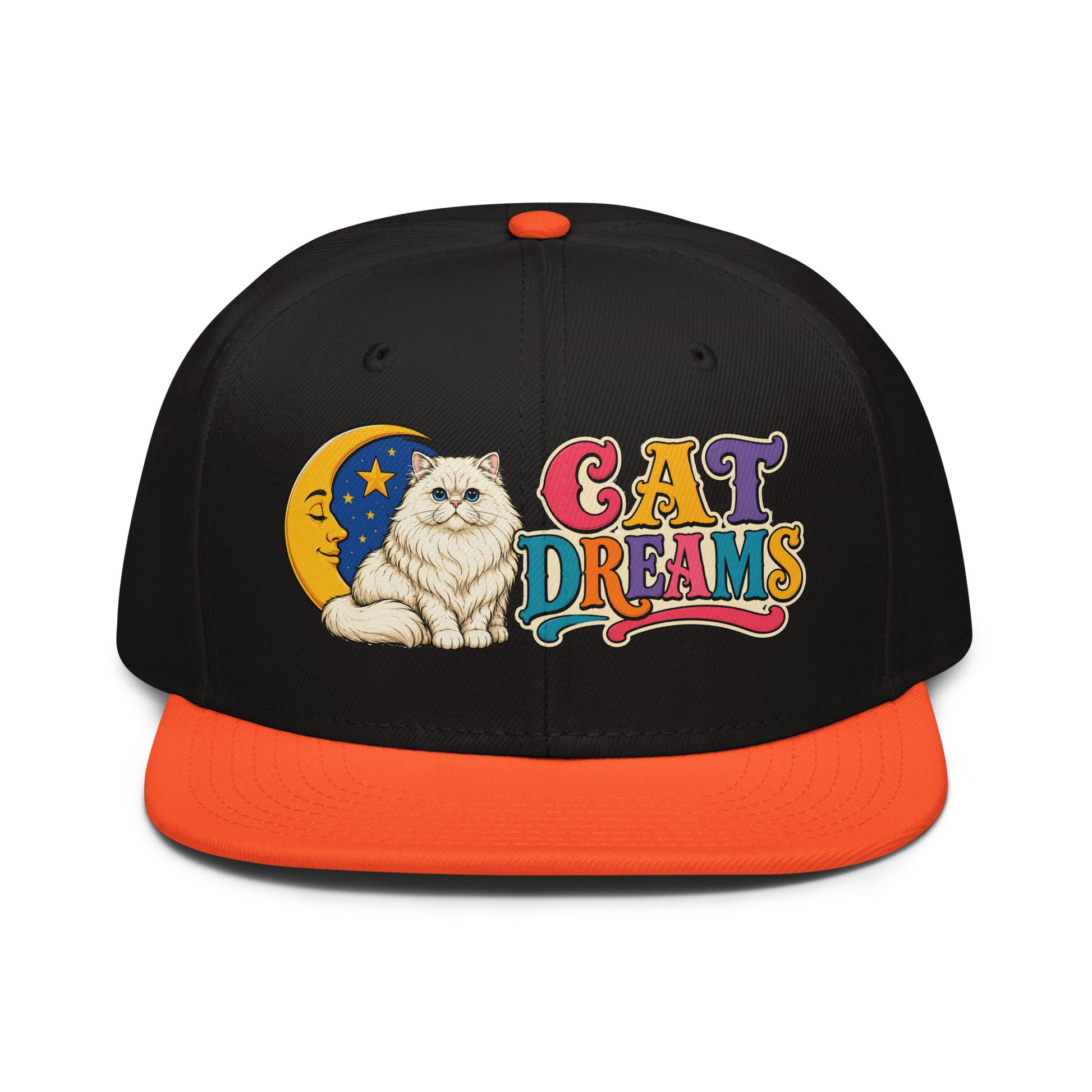 Retro Cat Dreams White Persian | Premium Snapback Hat for Cat Lovers by printfluence.net