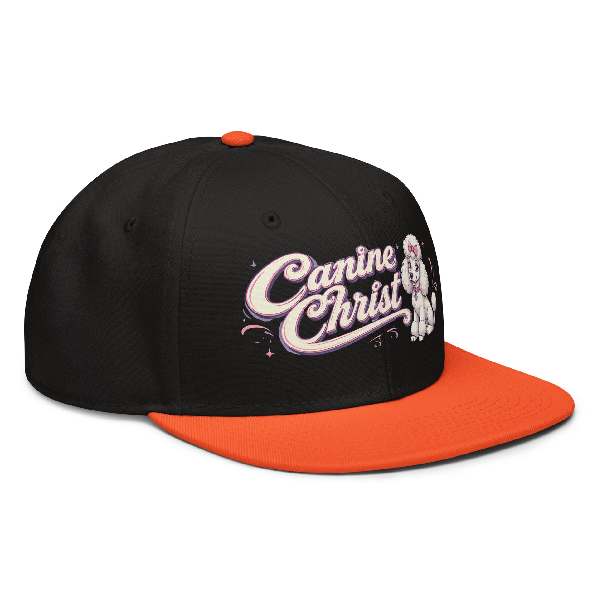 White Poodle Canine Christ Snapback Hat - Cute Dog Lover Flat Brim Graphic Cap by printfluence.net