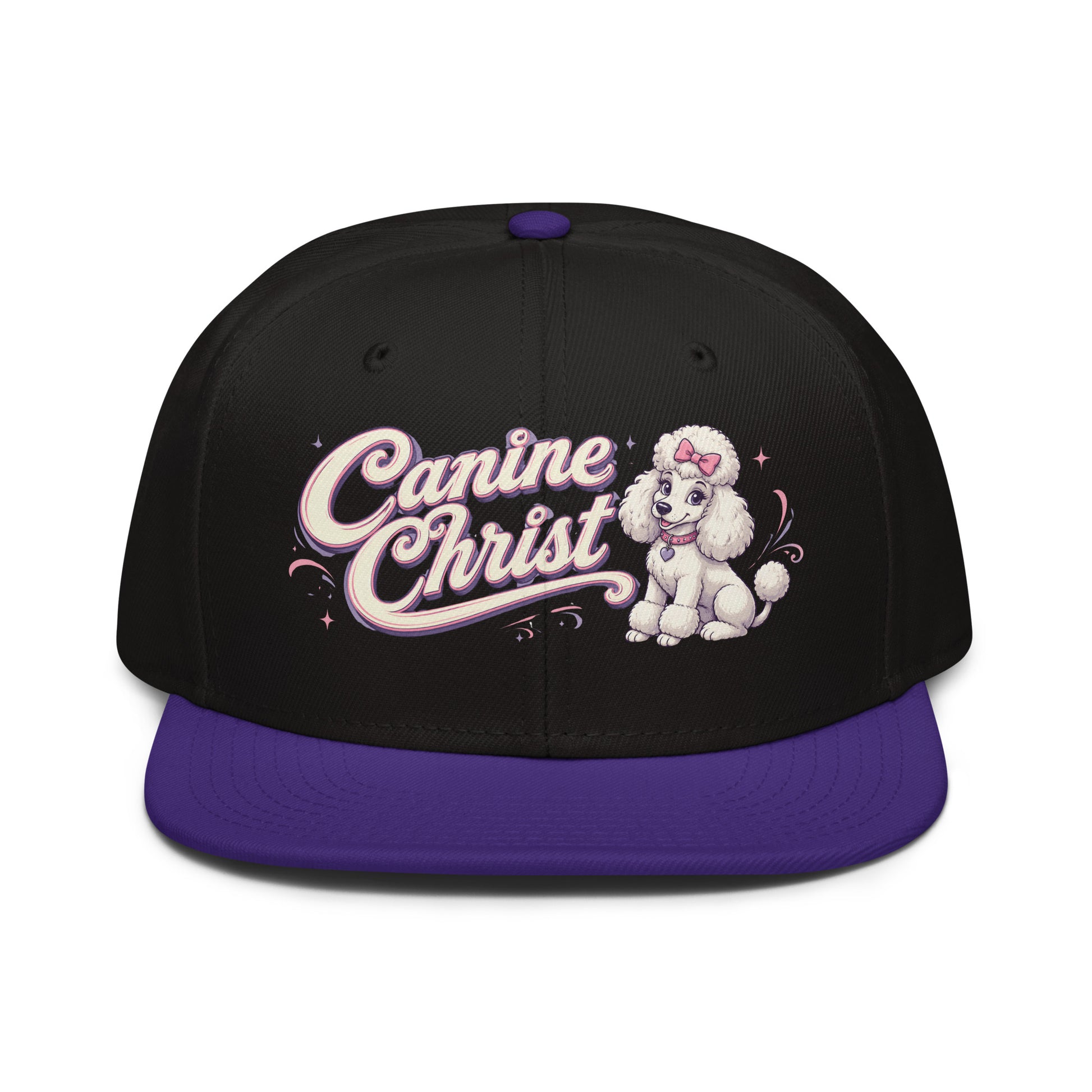 White Poodle Canine Christ Snapback Hat - Cute Dog Lover Flat Brim Graphic Cap by printfluence.net
