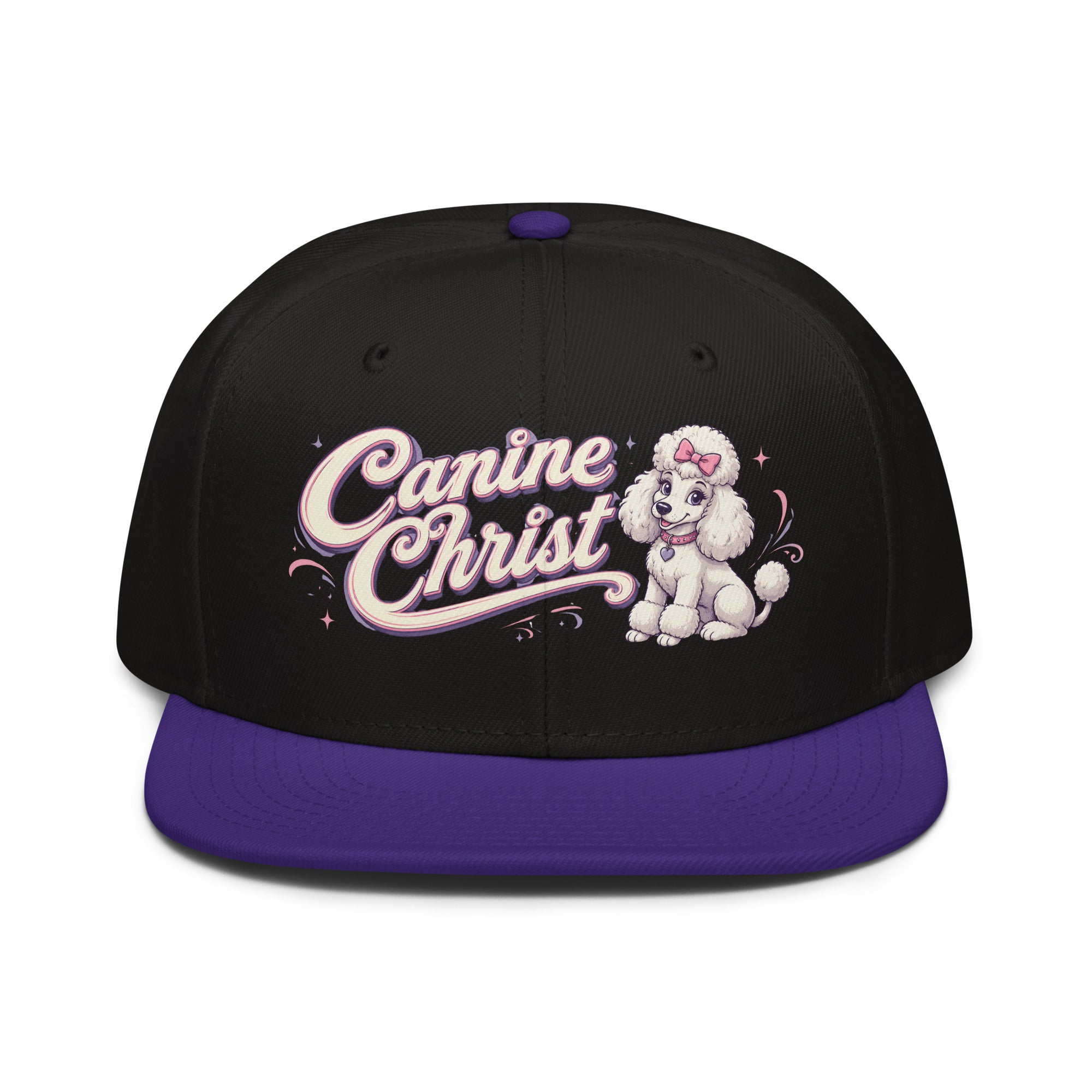 White Poodle Canine Christ Snapback Hat - Cute Dog Lover Flat Brim Graphic Cap by printfluence.net