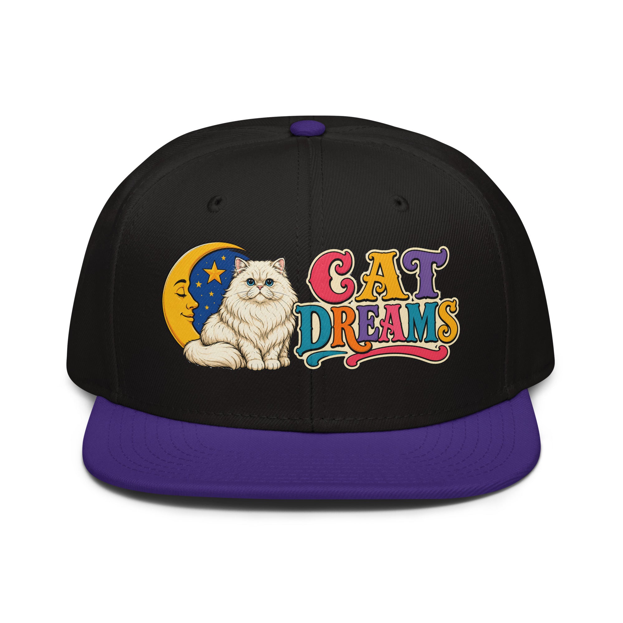 Retro Cat Dreams White Persian | Premium Snapback Hat for Cat Lovers by printfluence.net