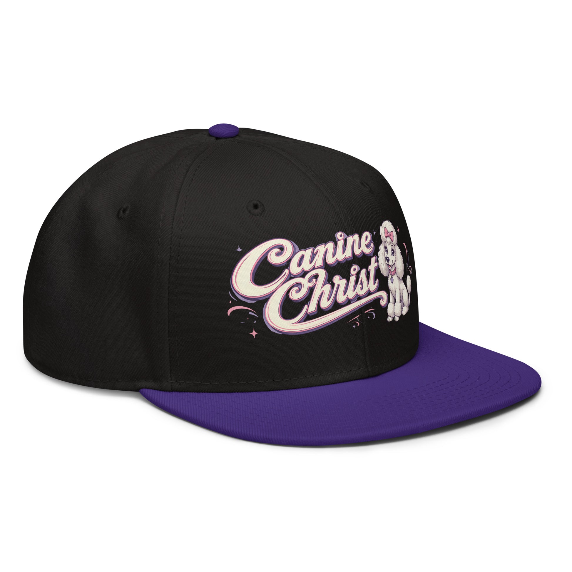 White Poodle Canine Christ Snapback Hat - Cute Dog Lover Flat Brim Graphic Cap by printfluence.net