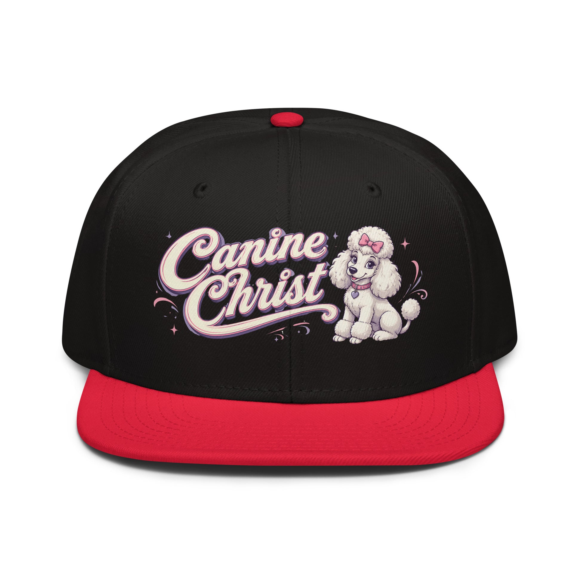 White Poodle Canine Christ Snapback Hat - Cute Dog Lover Flat Brim Graphic Cap by printfluence.net