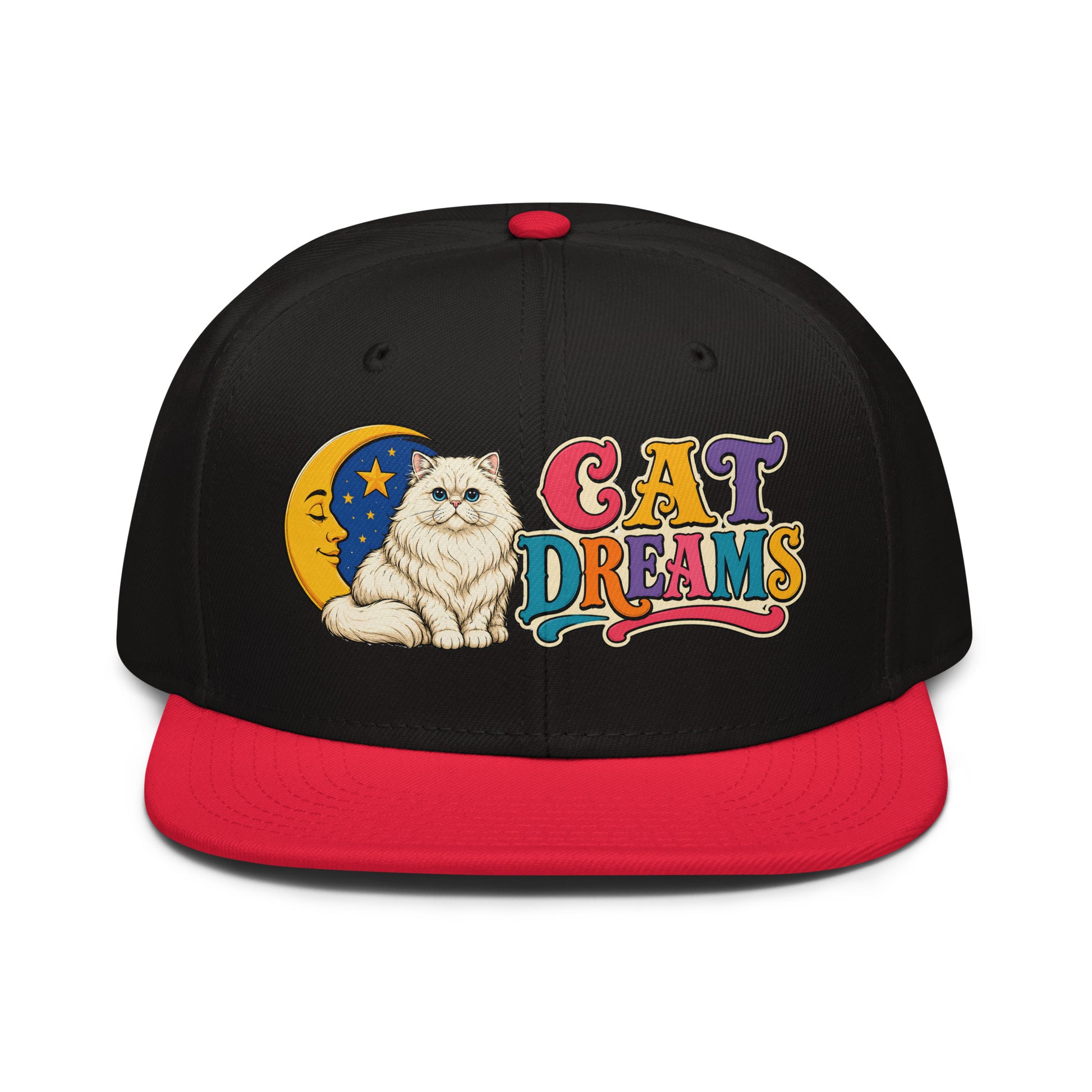 Retro Cat Dreams White Persian | Premium Snapback Hat for Cat Lovers by printfluence.net