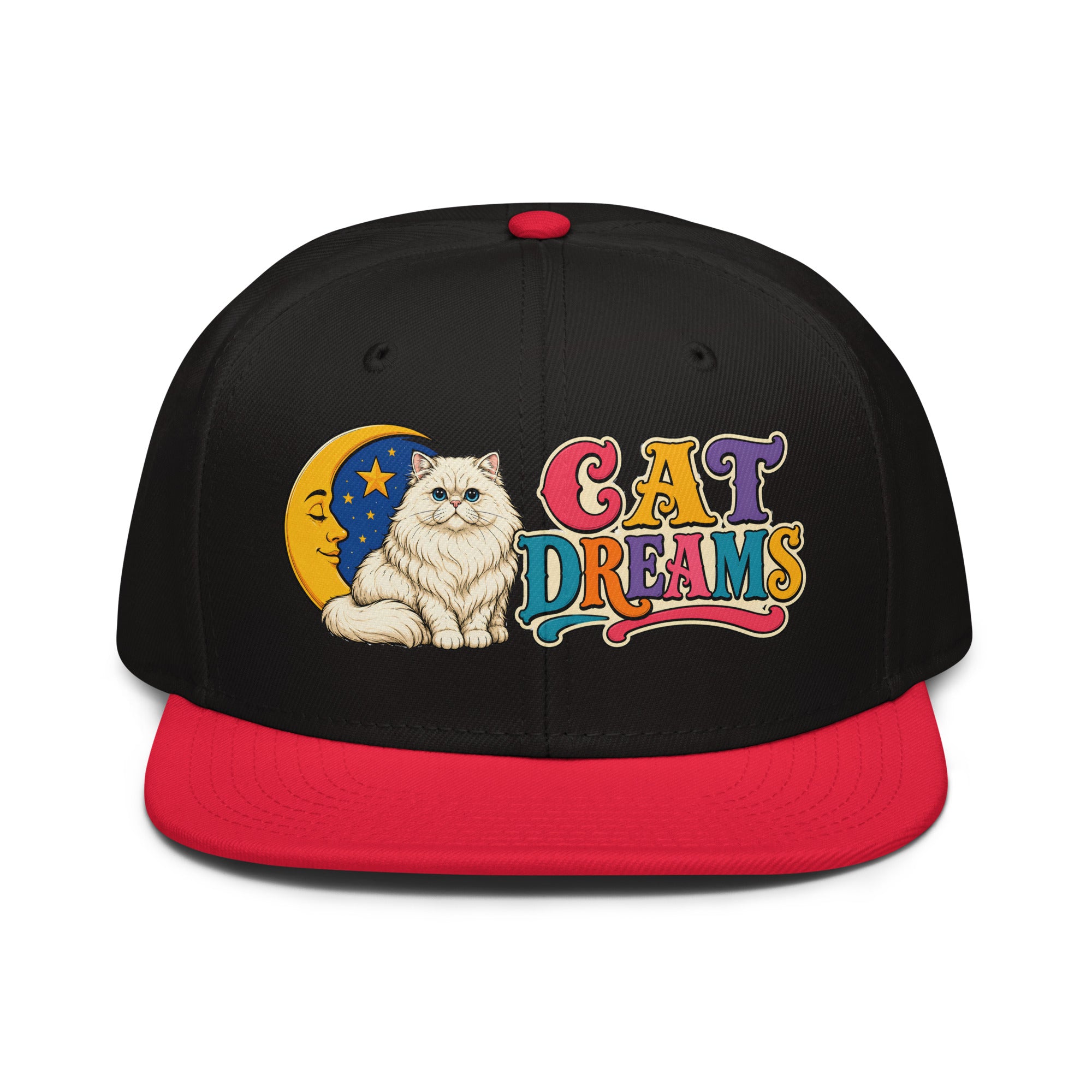 Retro Cat Dreams White Persian | Premium Snapback Hat for Cat Lovers by printfluence.net